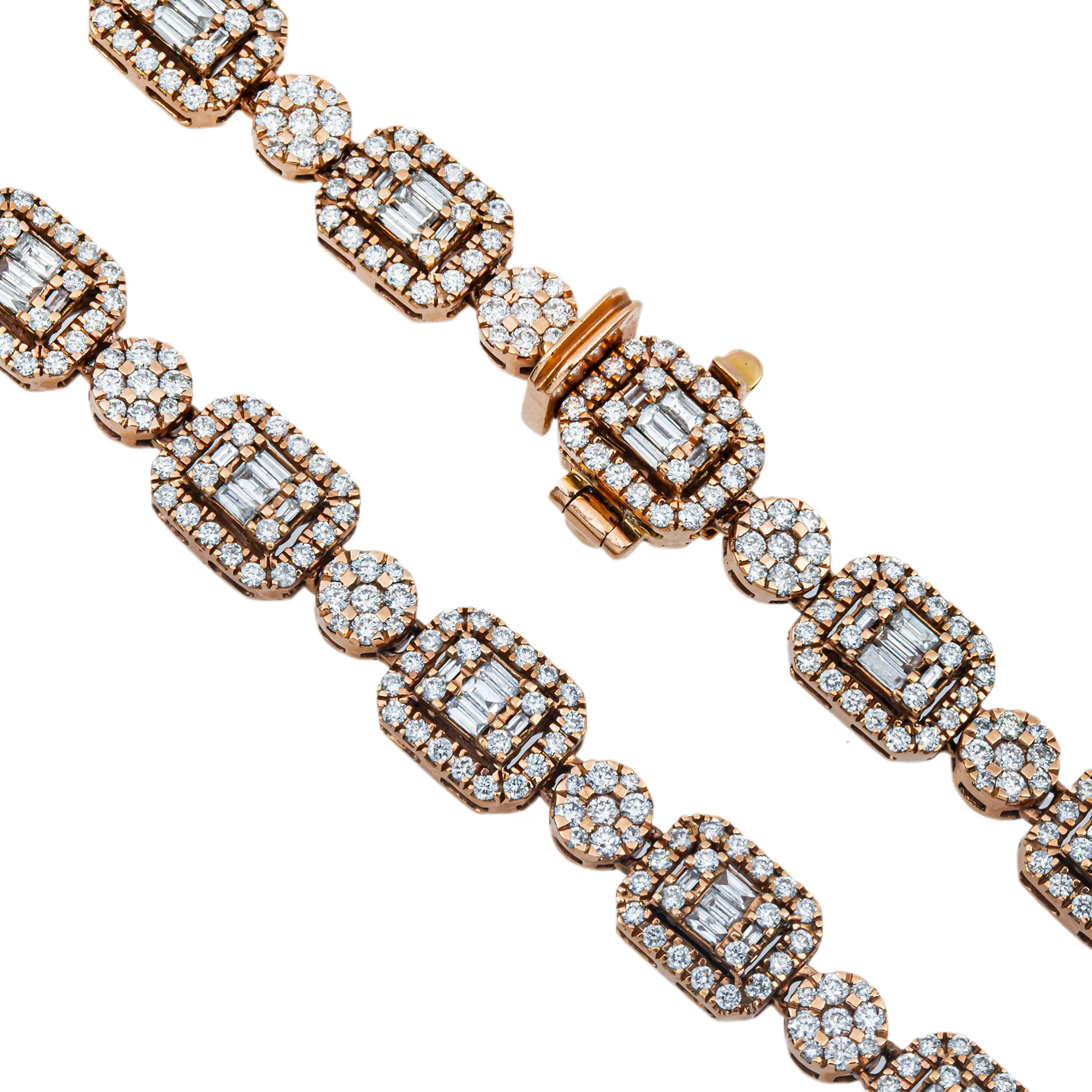 14K Rose Gold Round & Baguette Cut Diamond Tennis Chain 14.99ct - Image 4