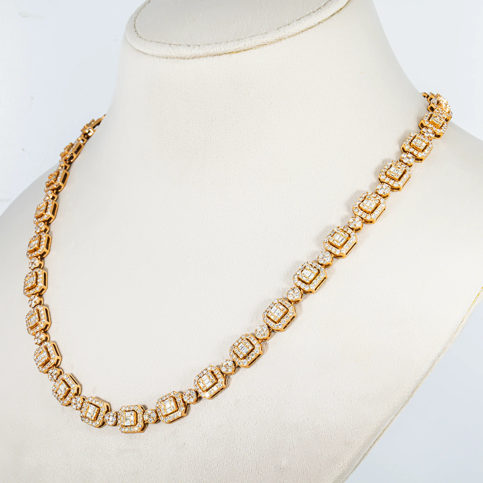 14K Rose Gold Round & Baguette Cut Diamond Tennis Chain 17.57ct - Image 2