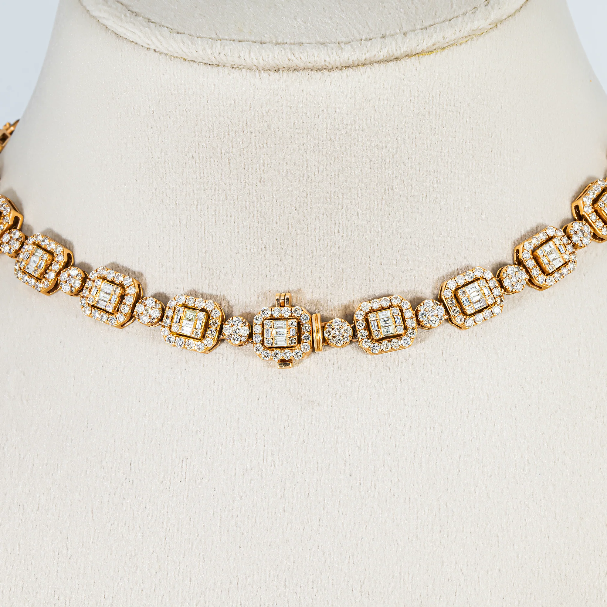 14K Rose Gold Round & Baguette Cut Diamond Tennis Chain 17.57ct - Image 3