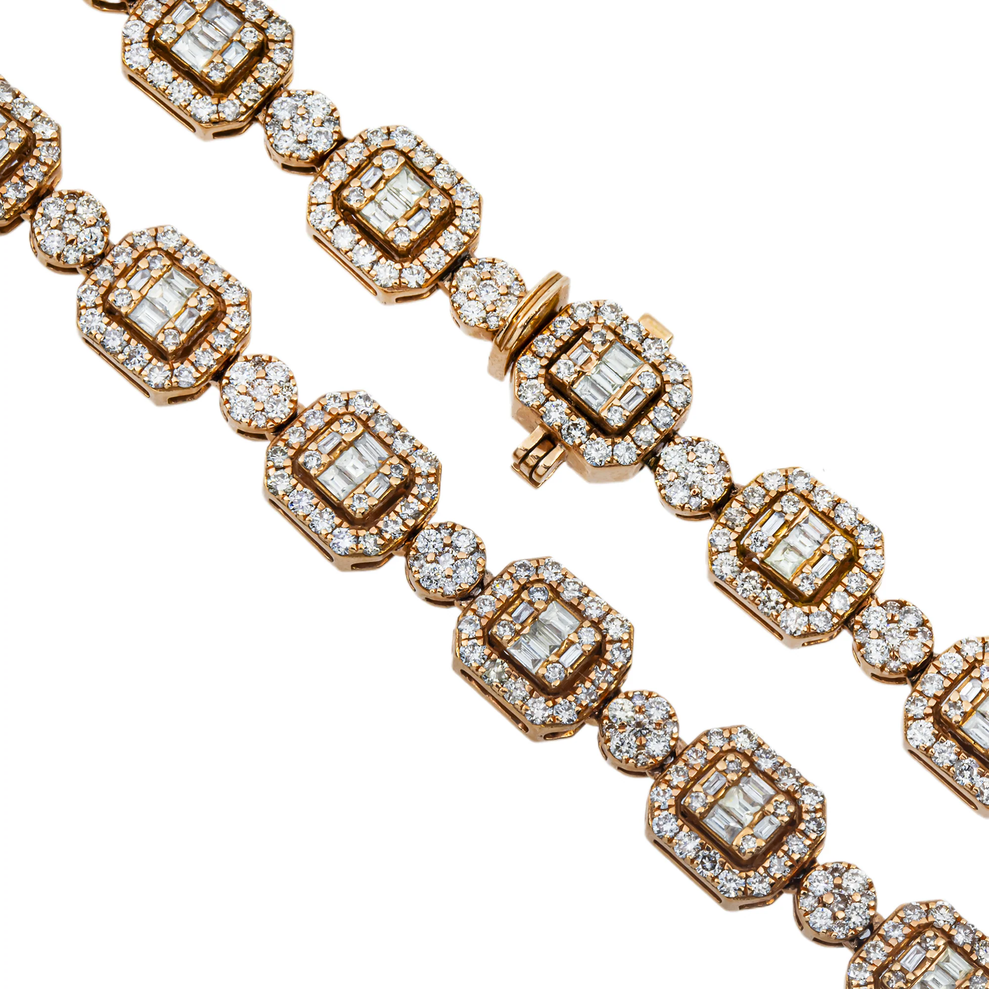 14K Rose Gold Round & Baguette Cut Diamond Tennis Chain 17.57ct - Image 4