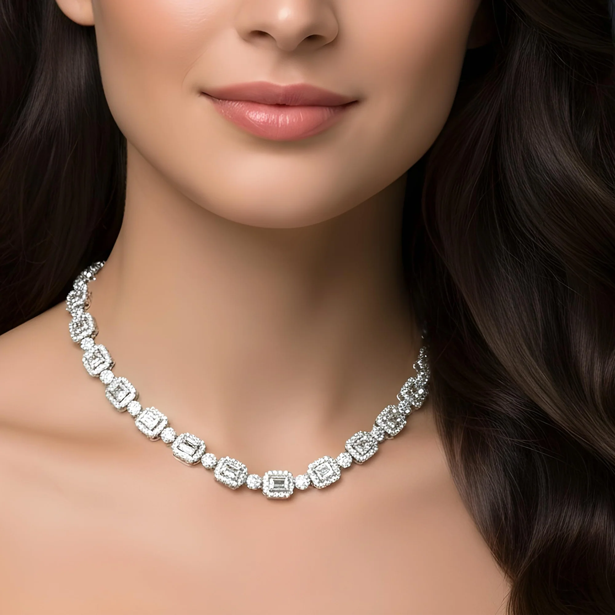 14K Rose Gold Round & Baguette Cut Diamond Tennis Chain 17.57ct - Image 7