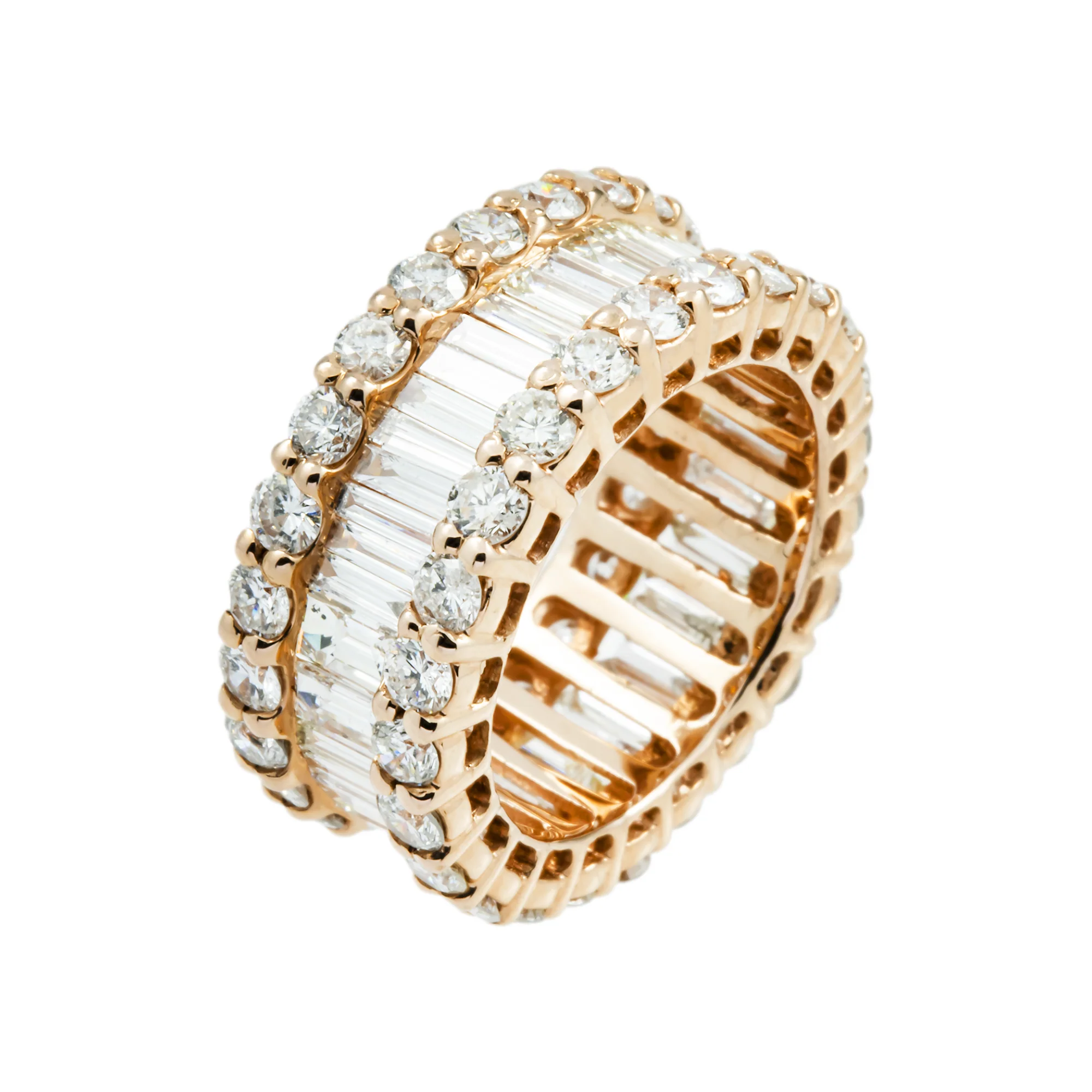 14K Rose Gold Round & Baguette Diamond Eternity Ring 6.34ct (size 6-9) - Image 3