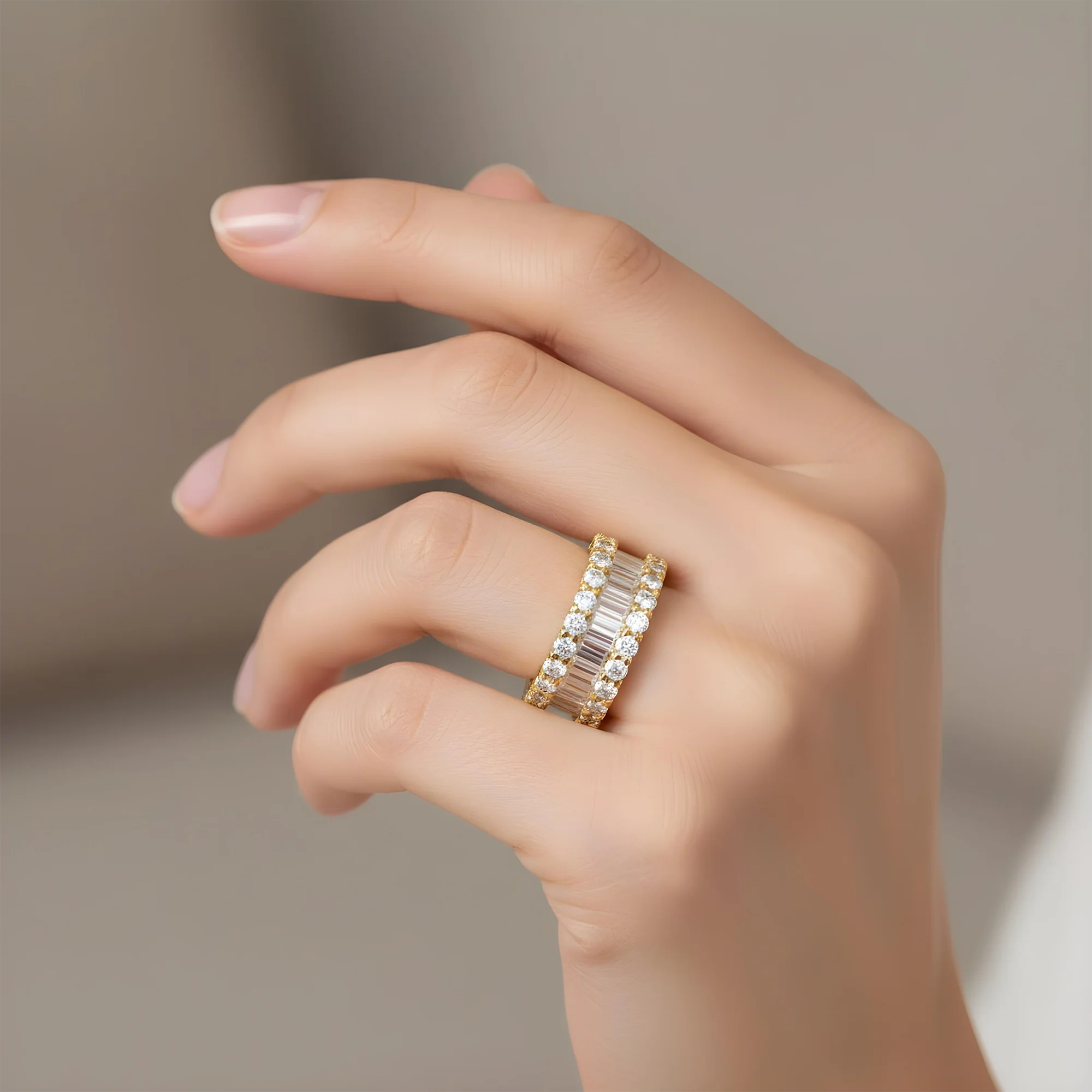 14K Rose Gold Round & Baguette Diamond Eternity Ring 6.34ct (size 6-9) - Image 9