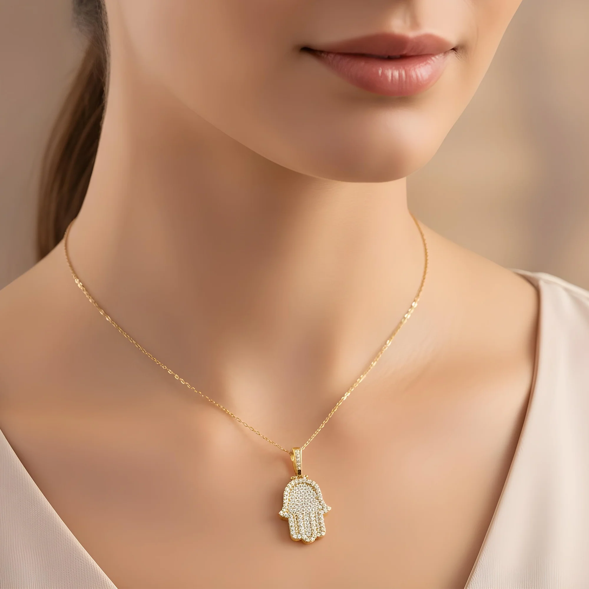 14K Rose Gold Round Diamond Bilevel Hamsa Pendant 3.34ct - Image 10