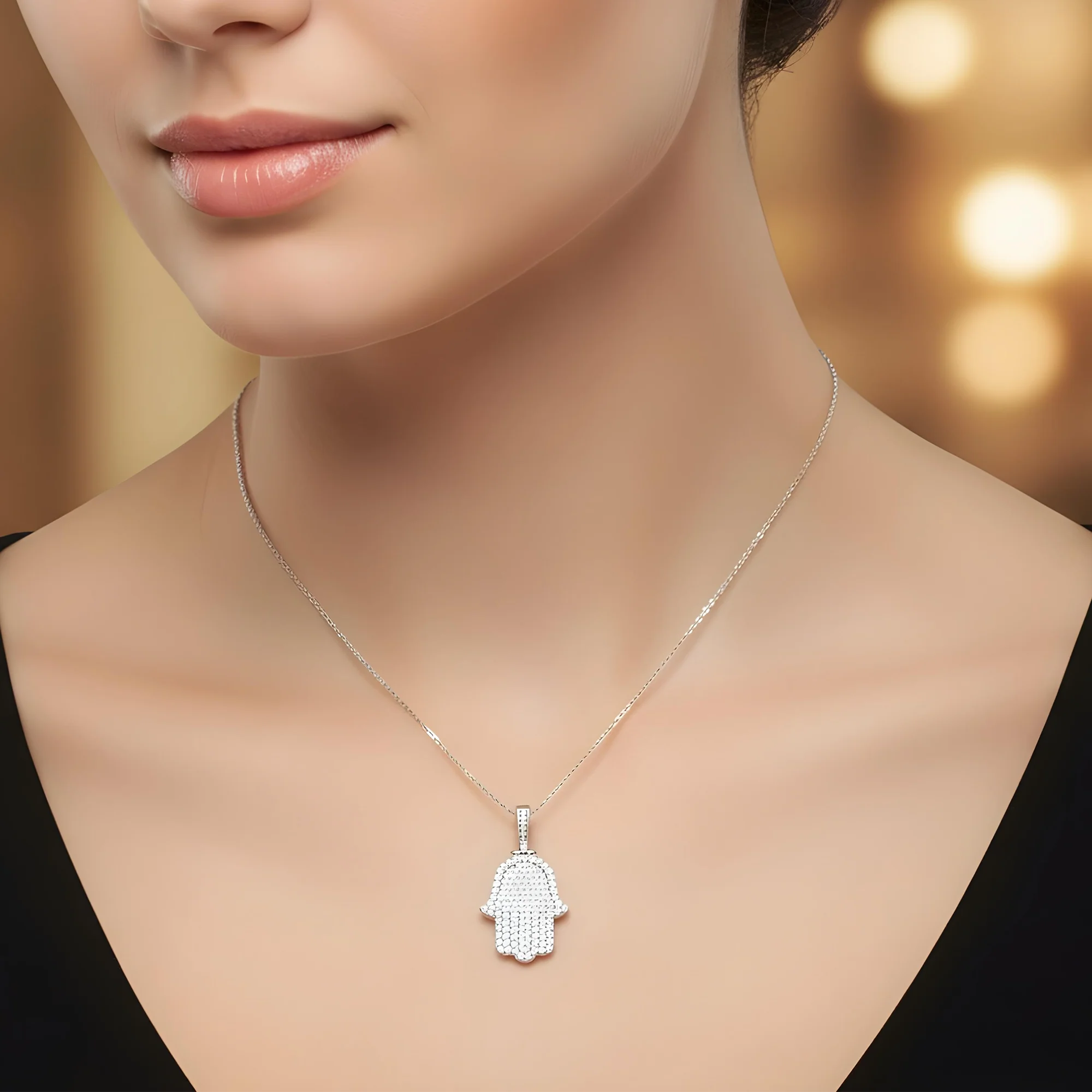 14K Rose Gold Round Diamond Bilevel Hamsa Pendant 3.34ct - Image 7