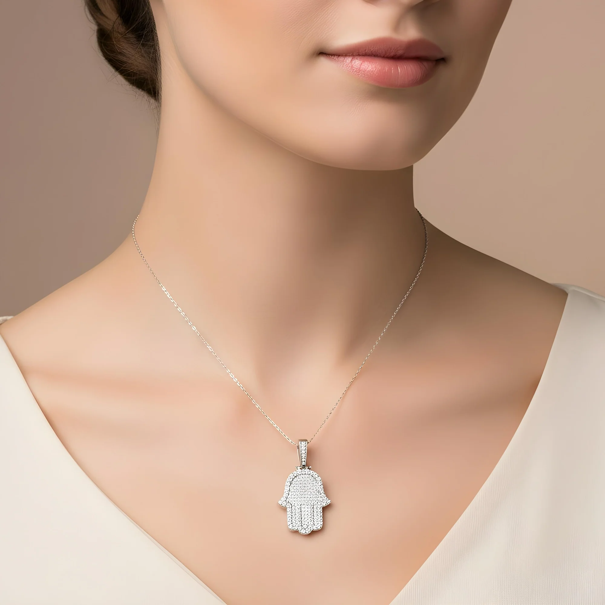 14K Rose Gold Round Diamond Bilevel Hamsa Pendant 3.34ct - Image 8
