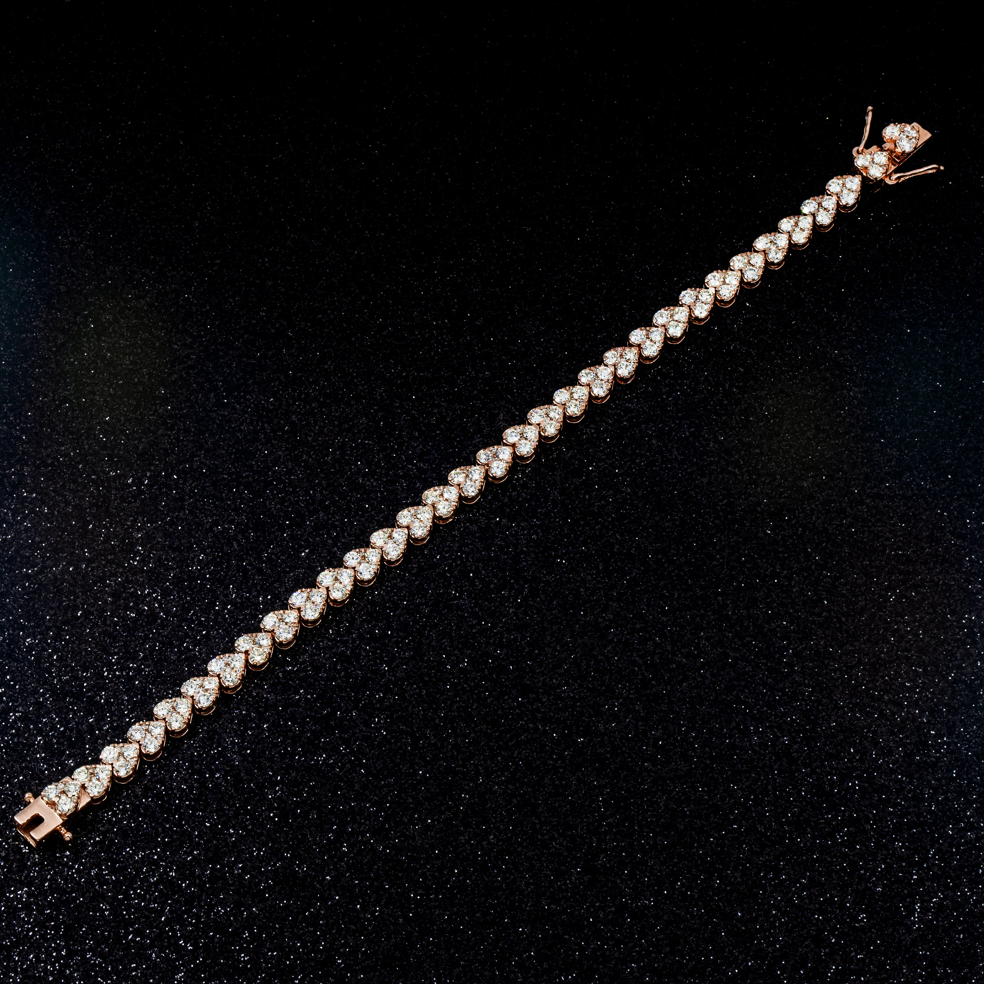 14K Rose Gold Round Diamond Heart Shaped Bracelet 8.14ct - Image 3