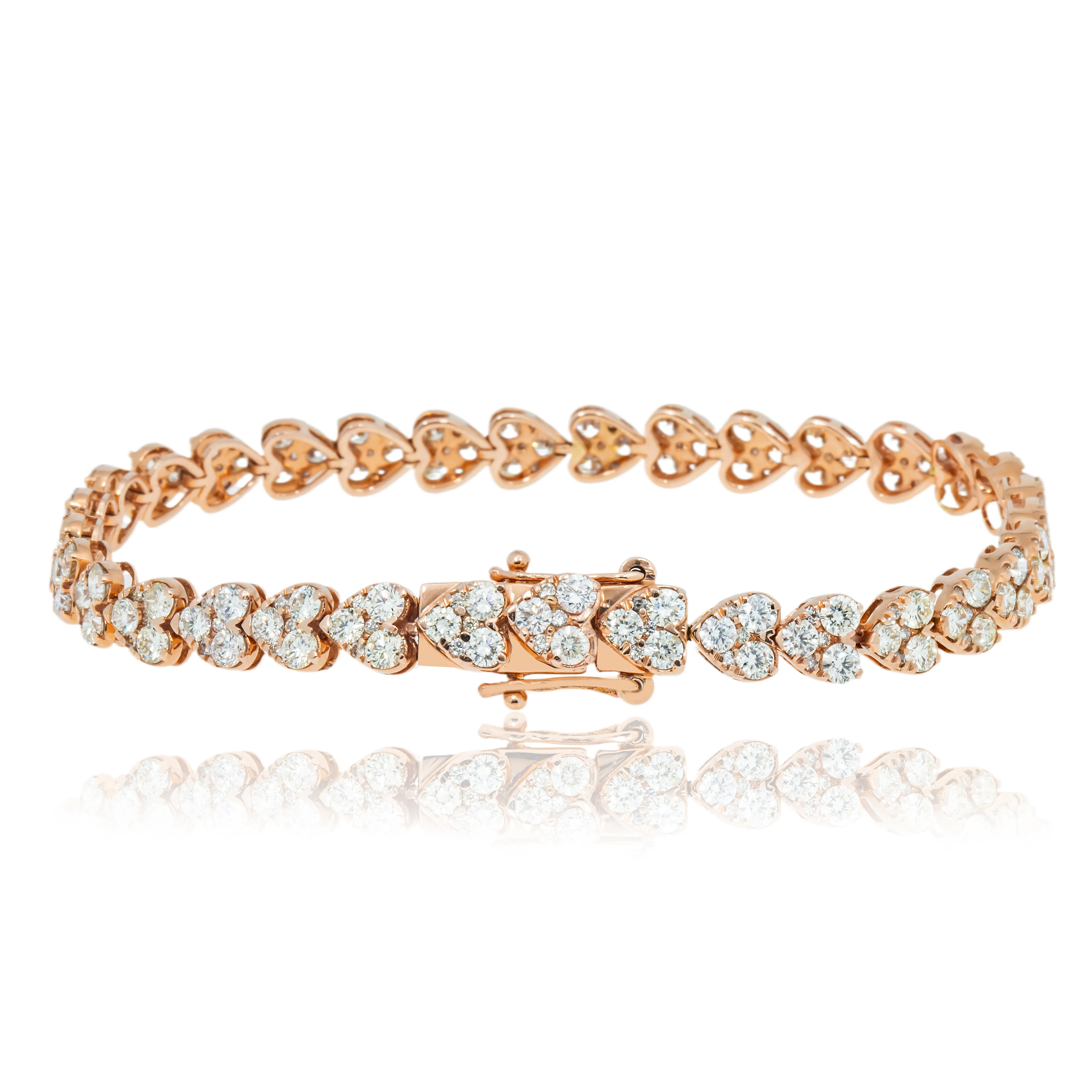 14K Rose Gold Round Diamond Heart Shaped Bracelet 8.14ct - Image 4