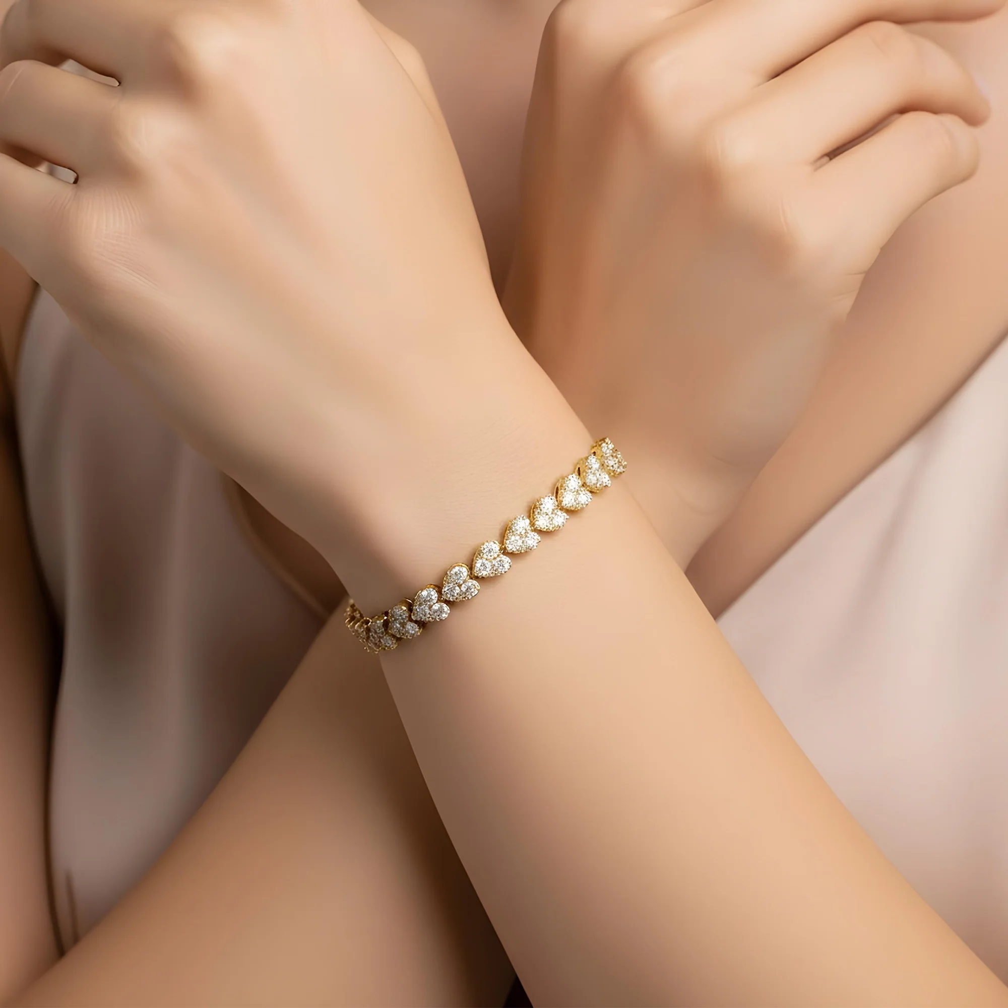 14K Rose Gold Round Diamond Heart Shaped Bracelet 8.14ct - Image 9