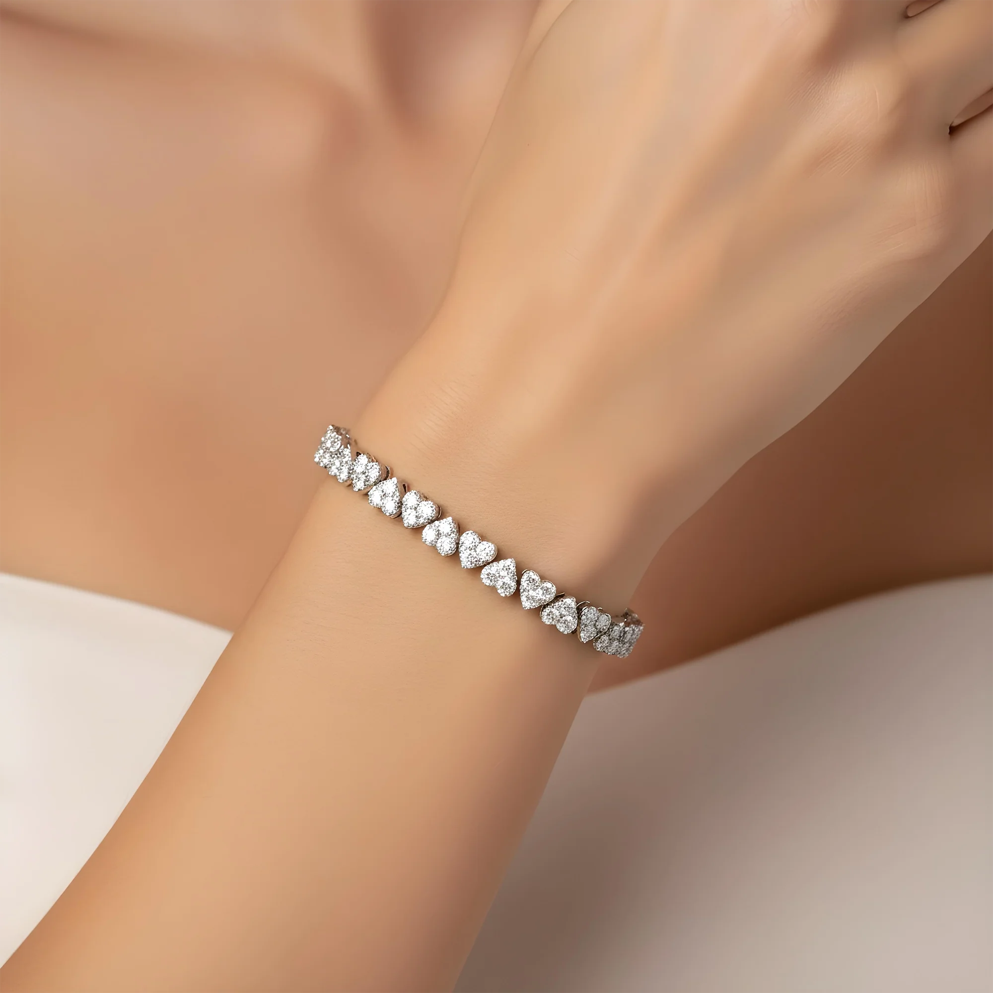 14K Rose Gold Round Diamond Heart Shaped Bracelet 8.31ct - Image 6
