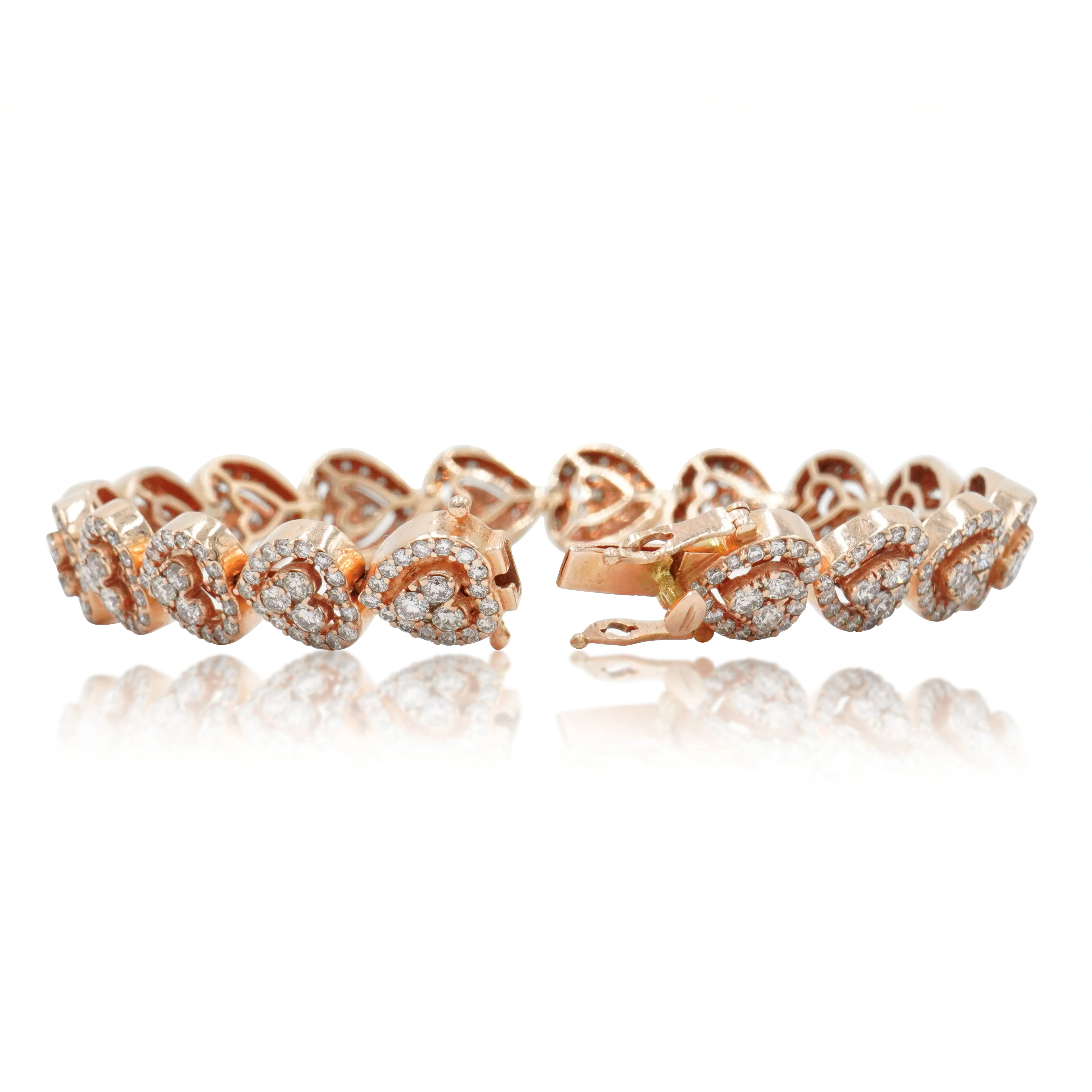14K Rose Gold Round Diamond Heart Shaped Bracelet 7.30ct - Image 3
