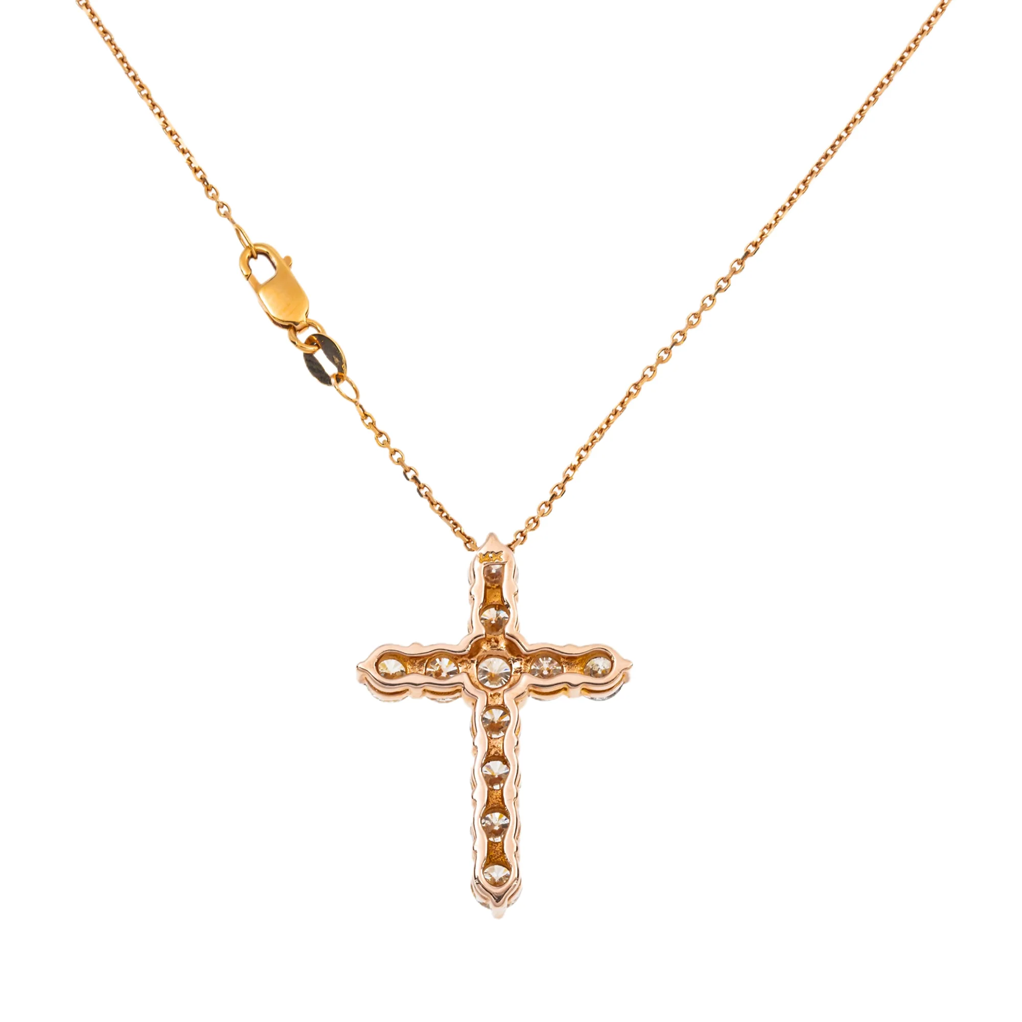 14K Rose Gold Round Diamond Cross Necklace 2.63ct - Image 3
