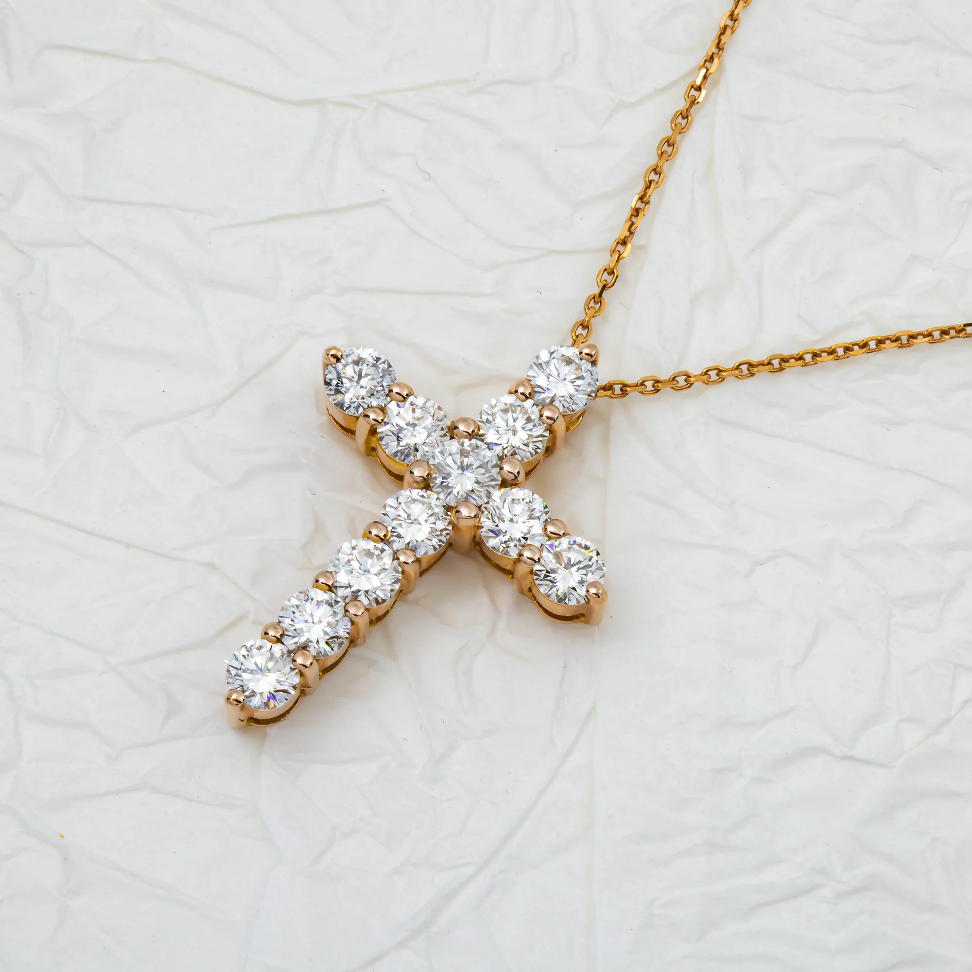 14K Rose Gold Round Diamond Cross Necklace 2.63ct - Image 4