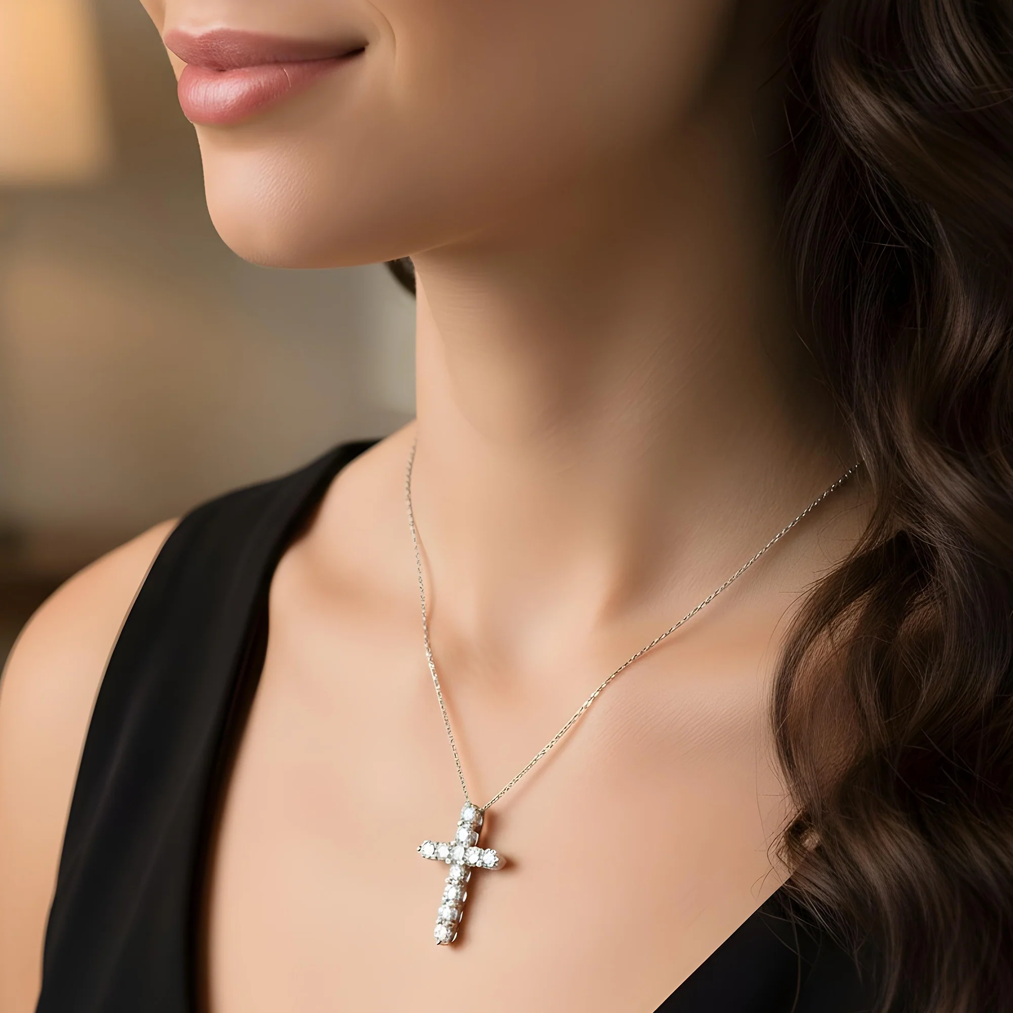 14K Rose Gold Round Diamond Cross Necklace 2.63ct - Image 7