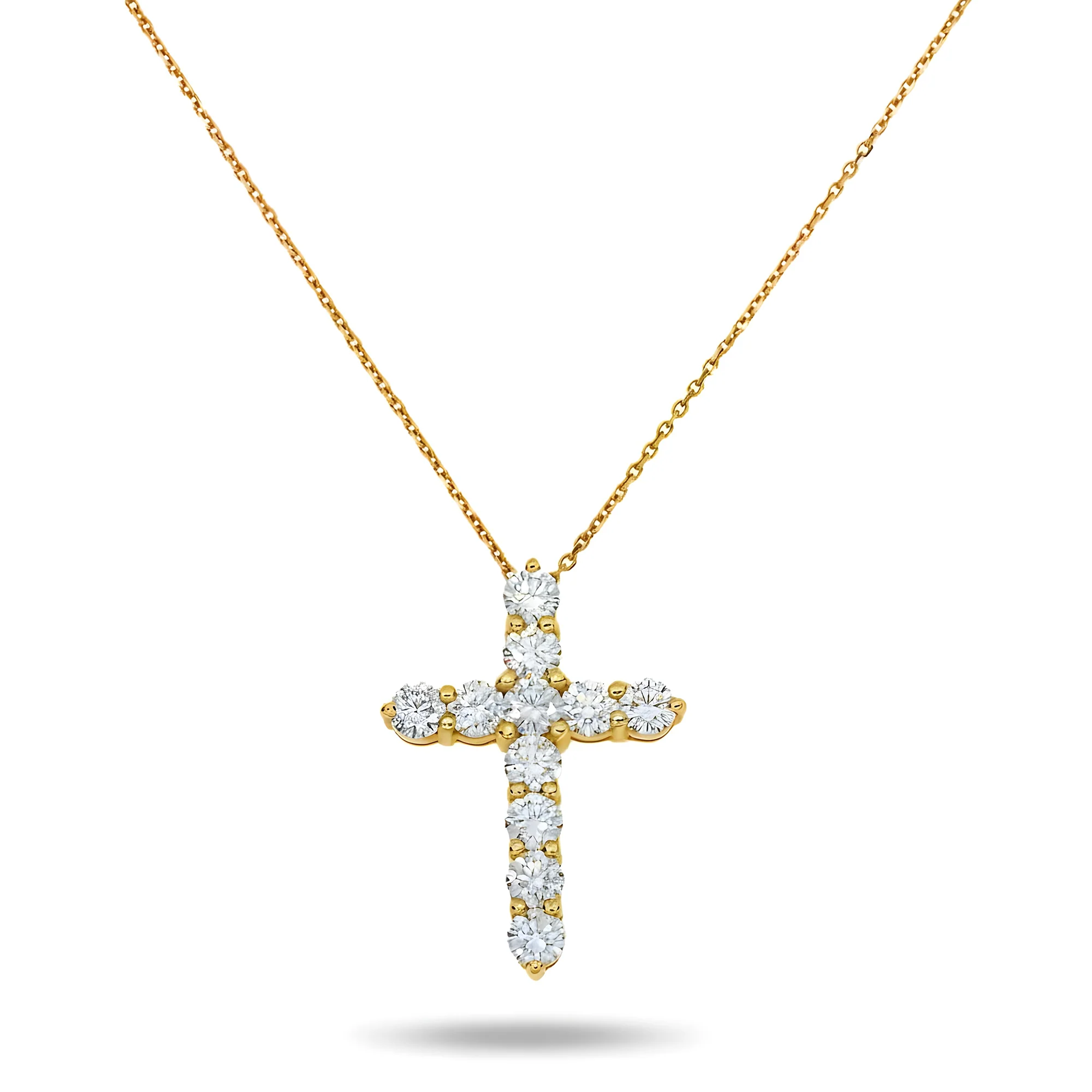 14K Rose Gold Round Diamond Cross Necklace 2.63ct - Image 8