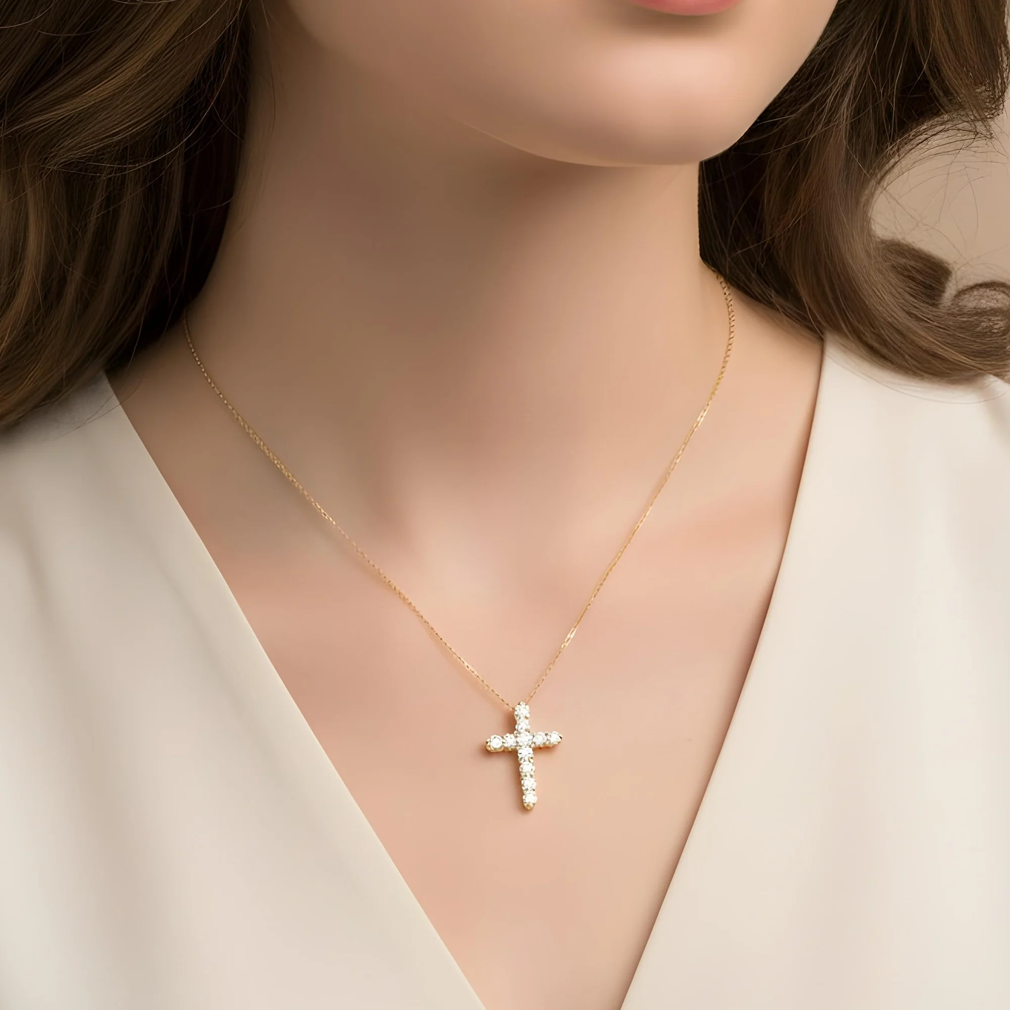 14K Rose Gold Round Diamond Cross Necklace 2.63ct - Image 9