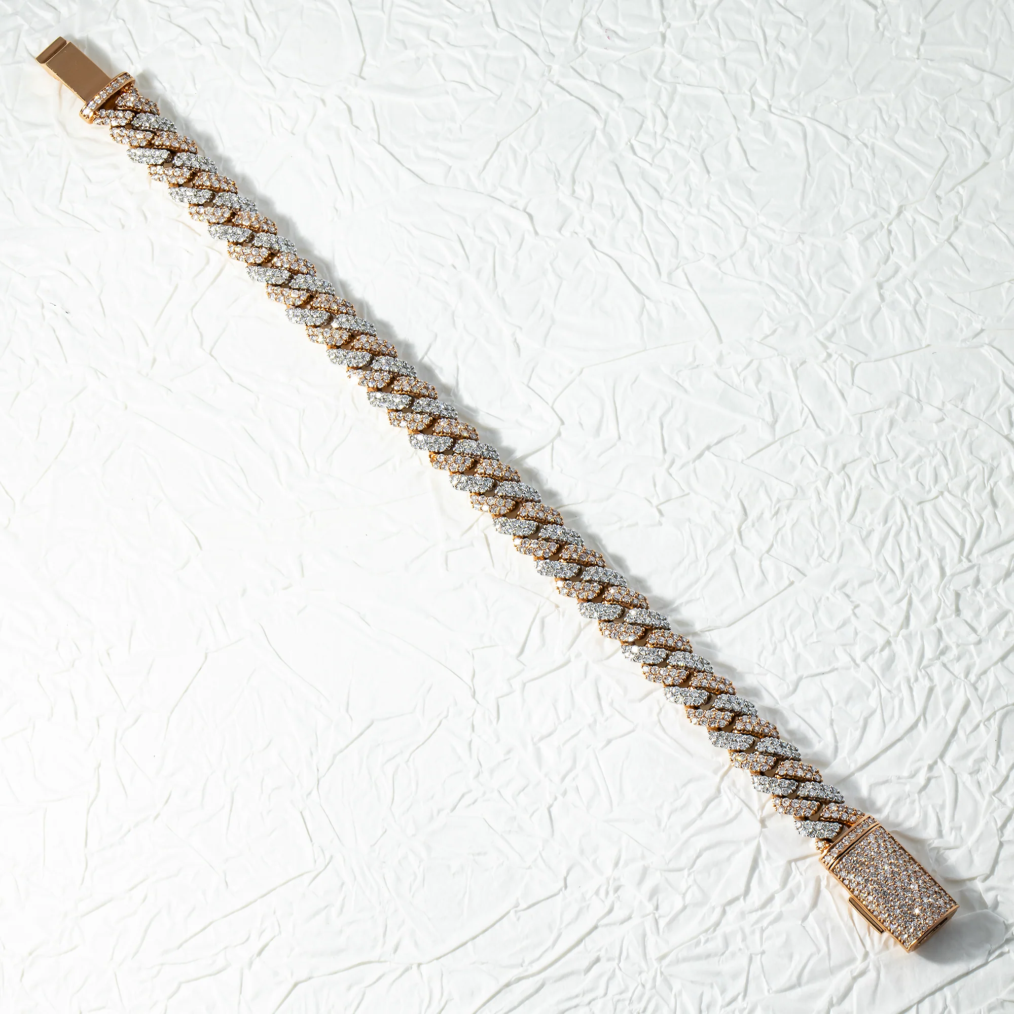 14K Two Tone 10mm Round Diamond Cuban Link Bracelet 8.0ct - Image 3