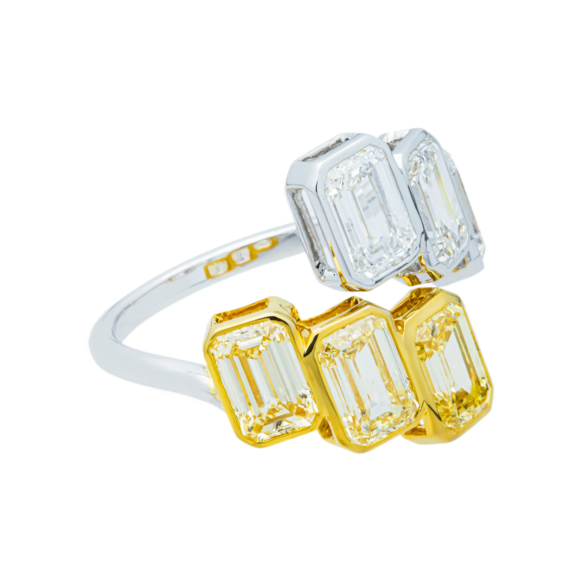 14K Two Tone Fancy Yellow & White Emerald Diamond Wrap Ring 4.50ct - Image 3