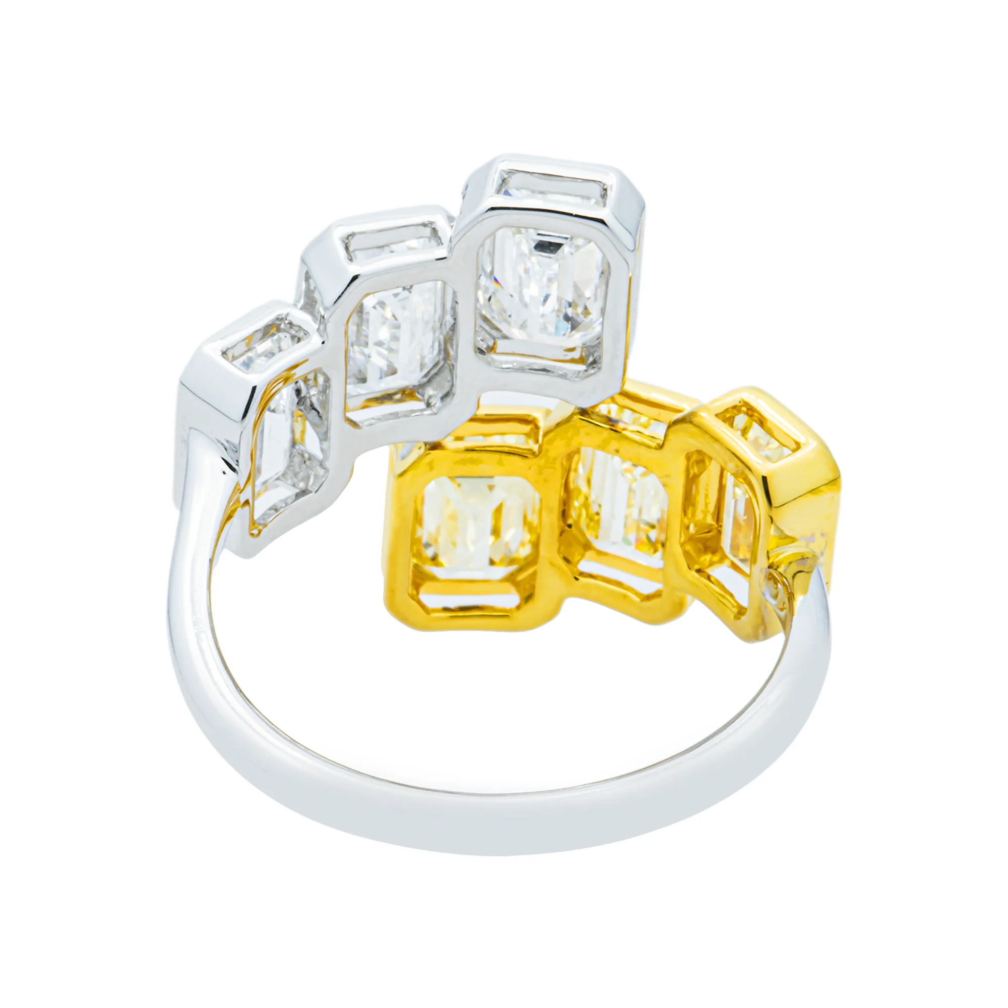 14K Two Tone Fancy Yellow & White Emerald Diamond Wrap Ring 4.50ct - Image 4