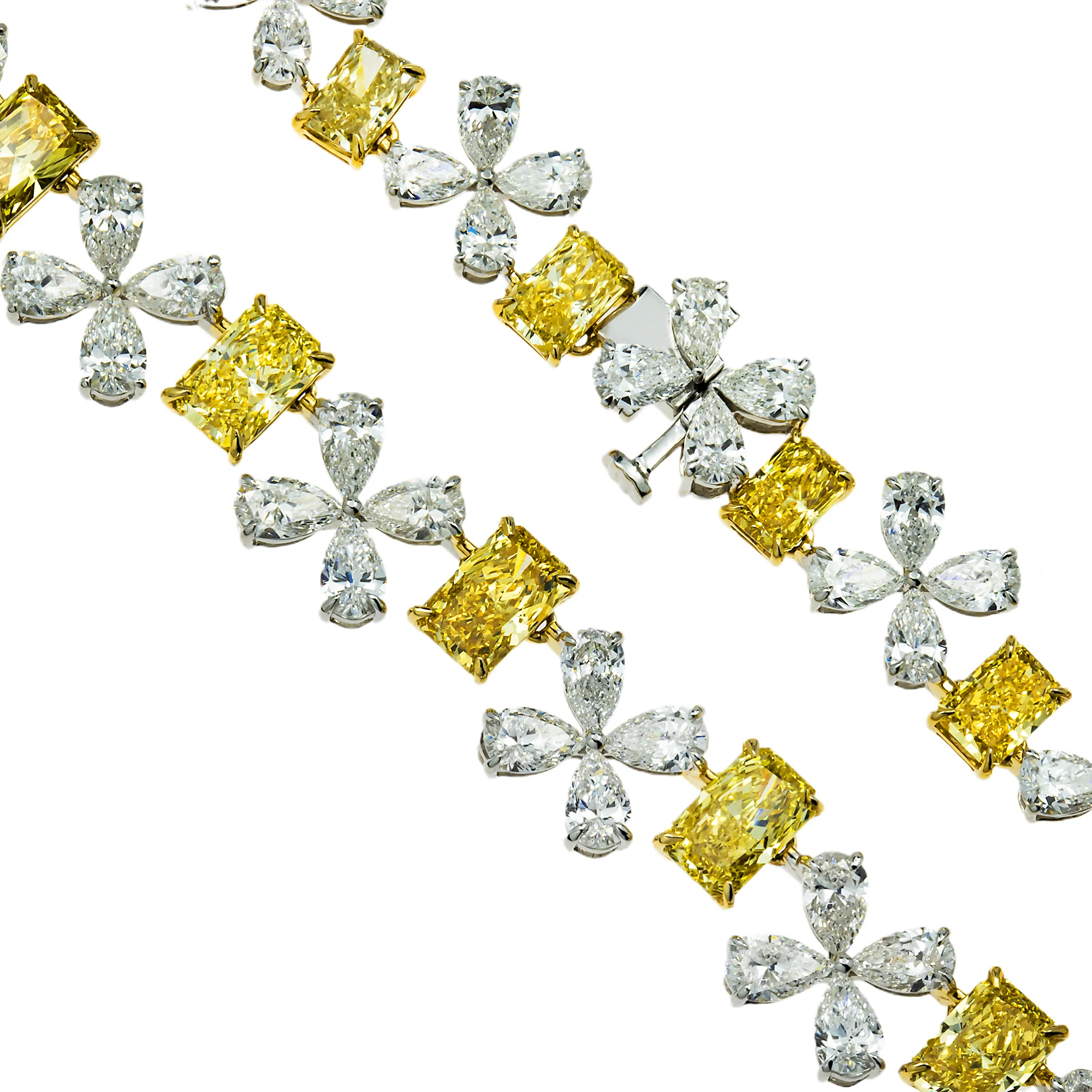 14K Two Tone Fancy Yellow & White Diamond Flower Necklace 45.68ct - Image 3