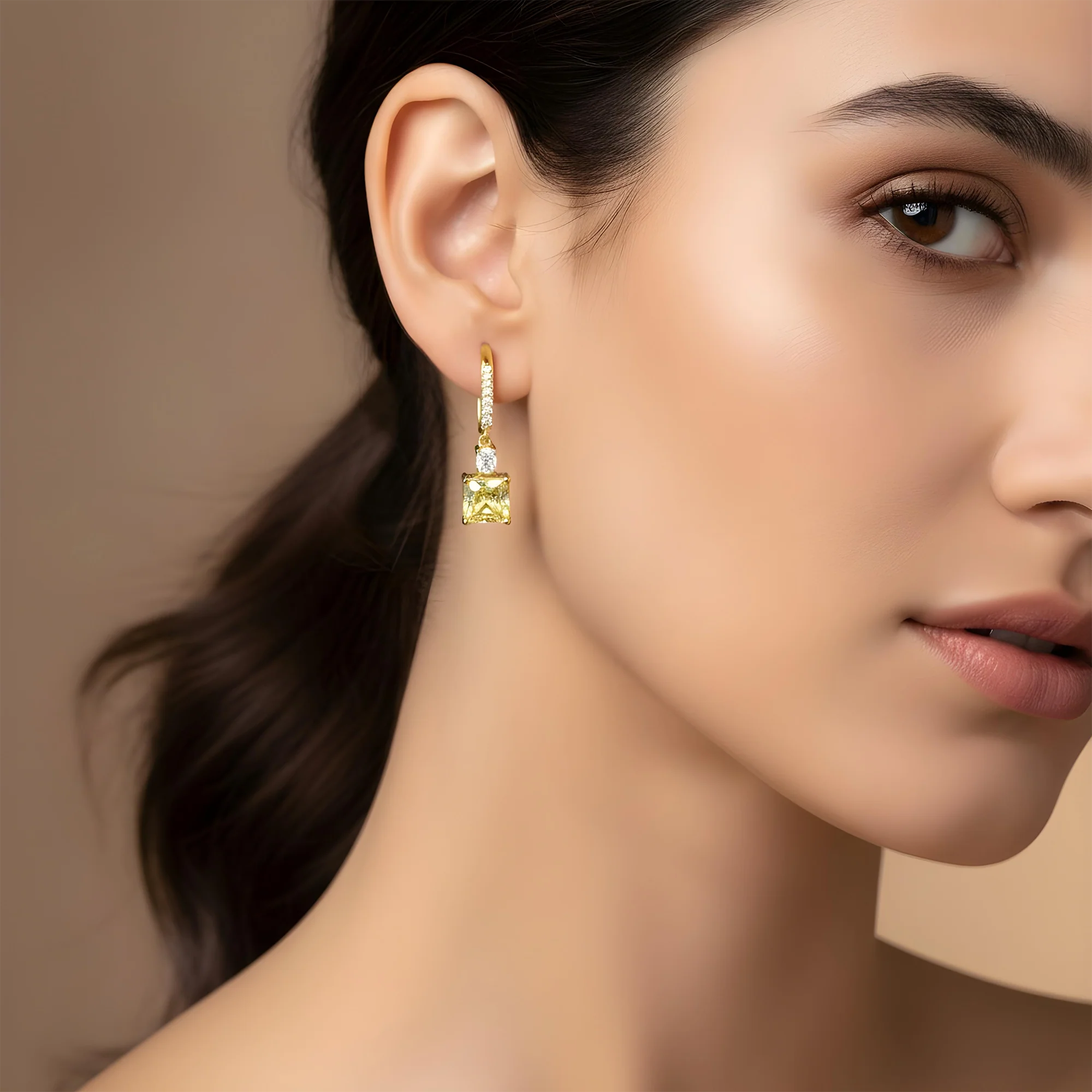 14K Two Tone Cushion Fancy Light Yellow Diamond Drop Earrings 2.54ctw - Image 5