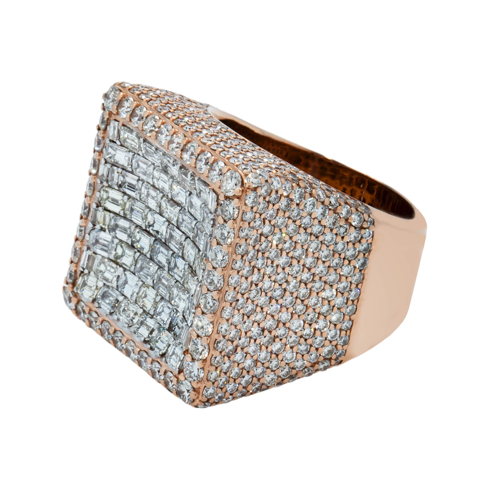 14K Rose Gold Emerald & Round Diamond Square Chandelier Ring 10.51ct - Image 5