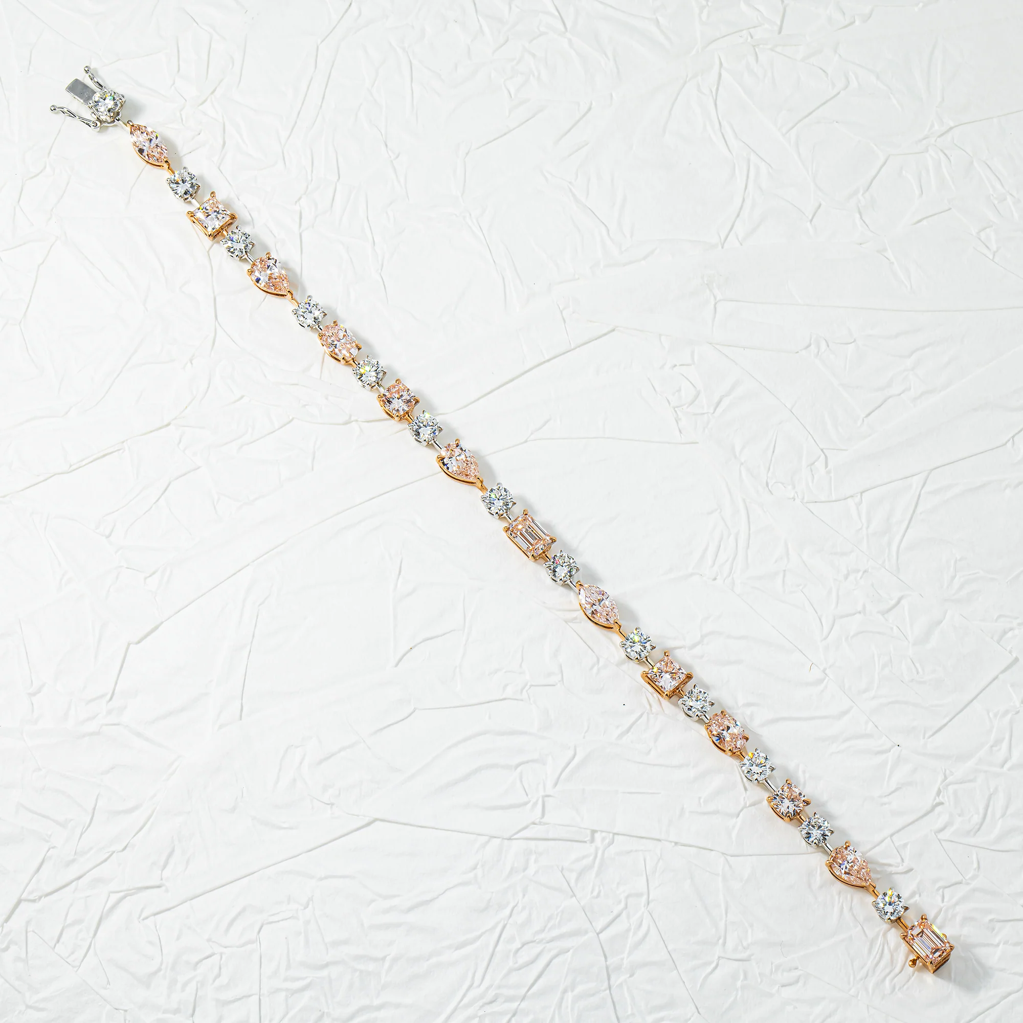 14K Two Tone Fancy Pink & White Diamond Satellite Bracelet 10.34ct - Image 3