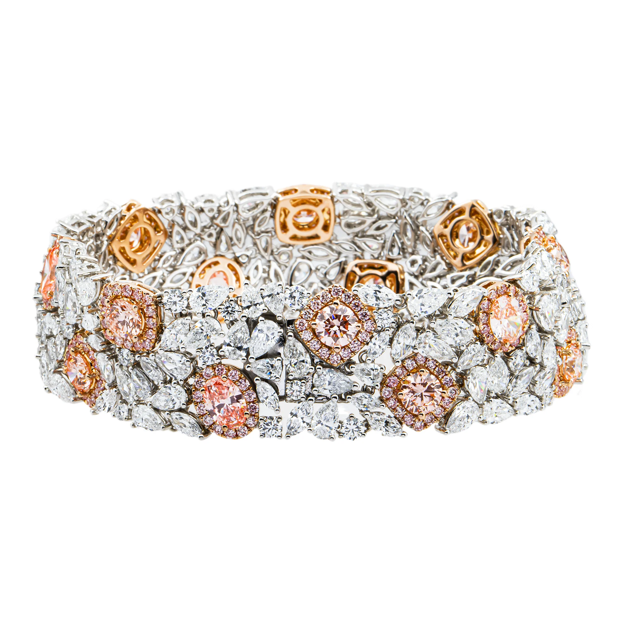 Garden of Roses - 14K Two Tone Fancy Pink & White Diamond Bracelet 29.94ct - Image 4