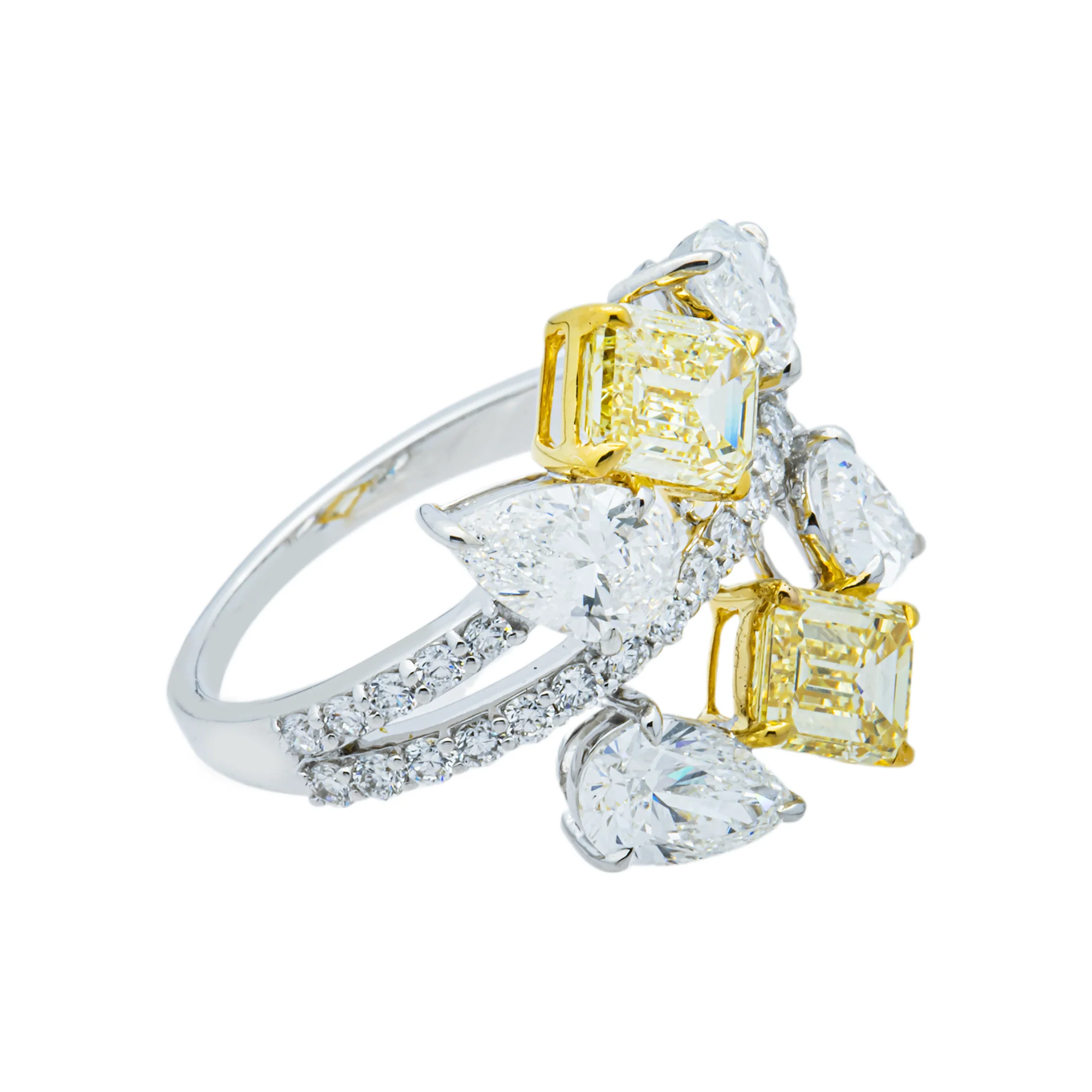 14K Two Tone Fancy Yellow & Multi Shape Diamond Ring 4.29ct - Image 3