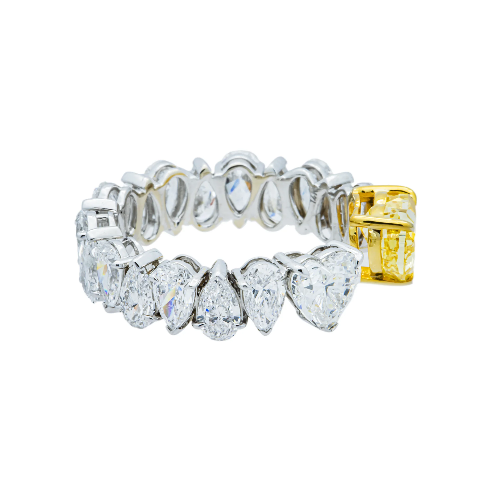 14K Two Tone Fancy Yellow & White Diamond Open Cuff Ring 4.98ct (Size 6) - Image 5