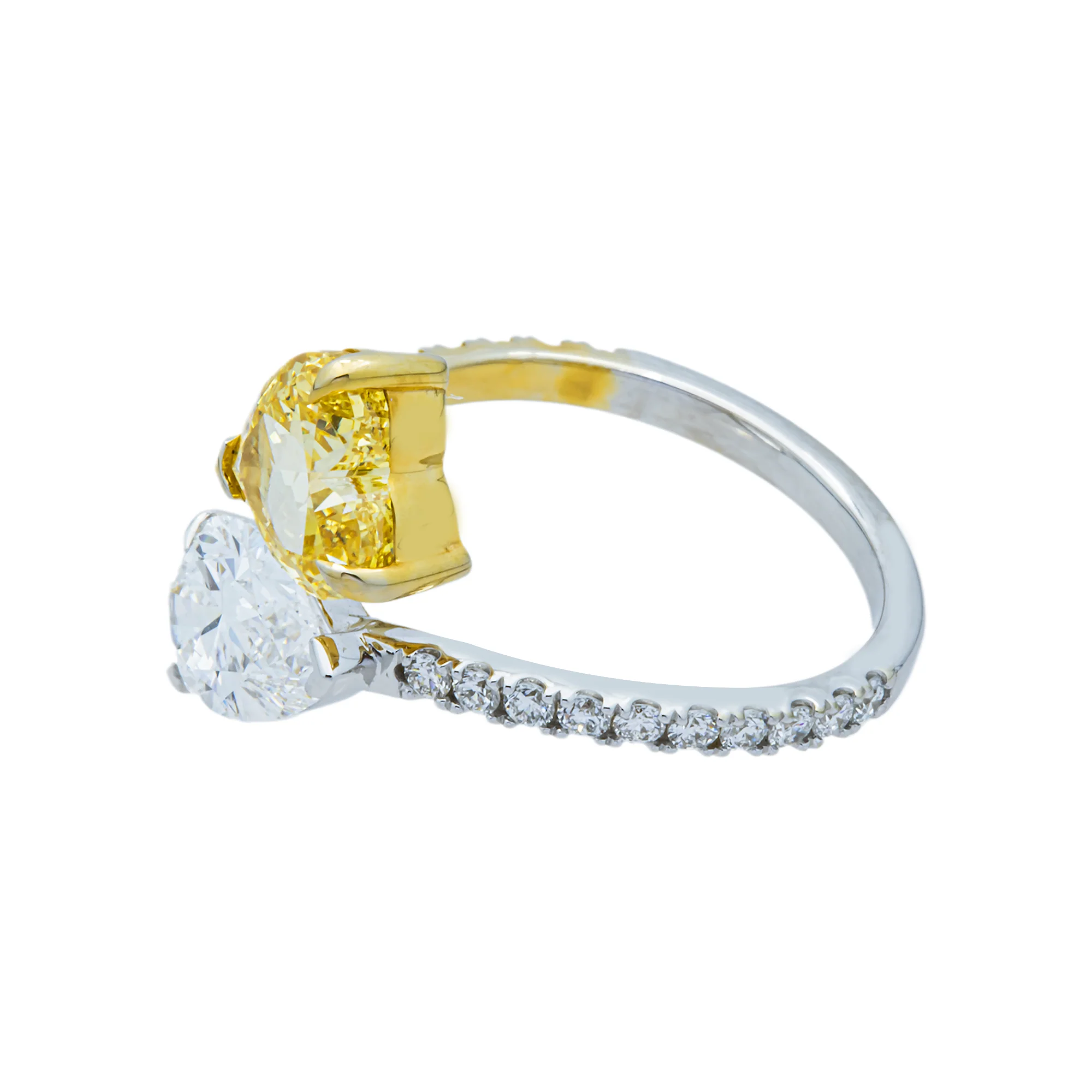 14K Two Tone Fancy Yellow Heart & White Pear Diamond Wrap Ring 3.20ctw - Image 3