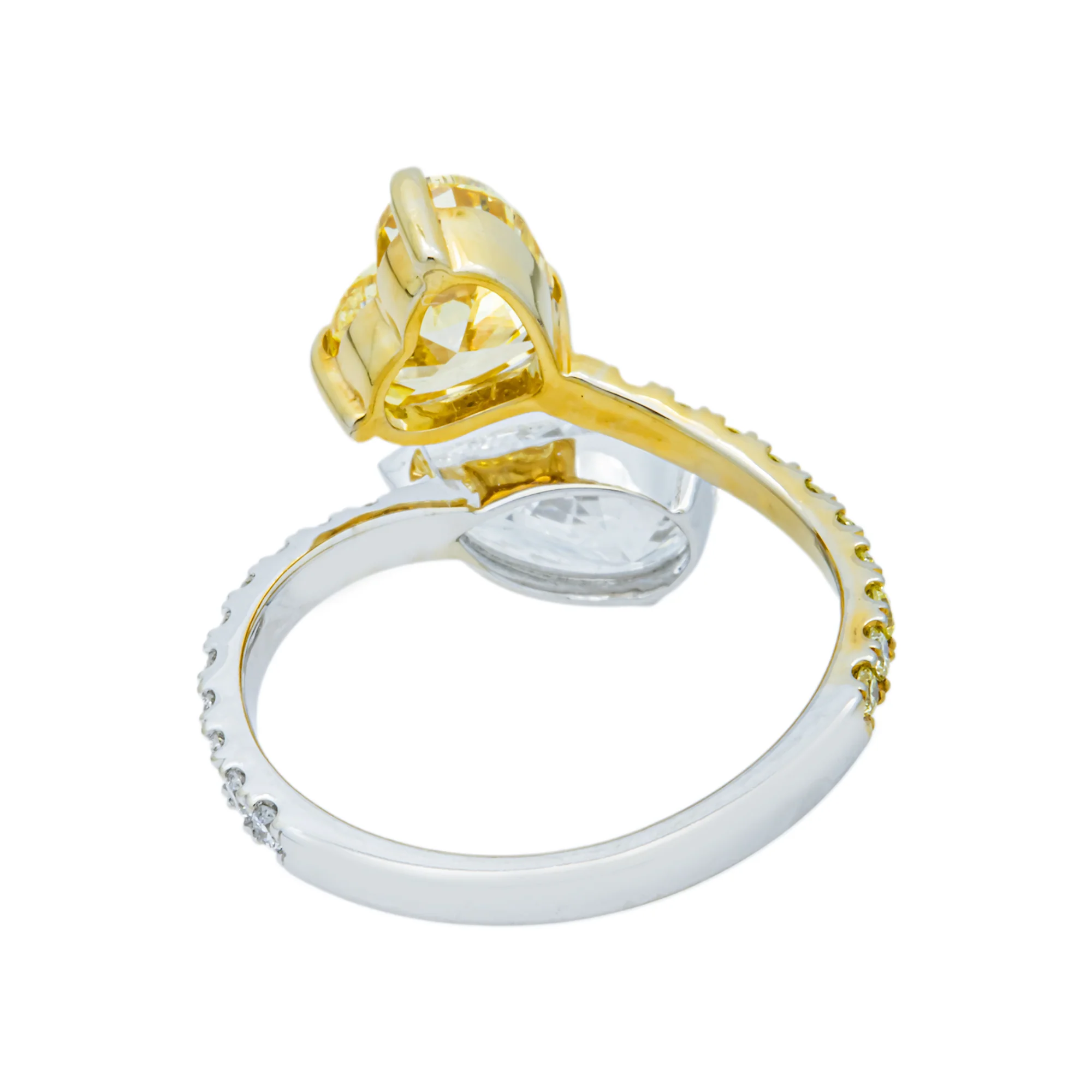 14K Two Tone Fancy Yellow Heart & White Pear Diamond Wrap Ring 3.20ctw - Image 5