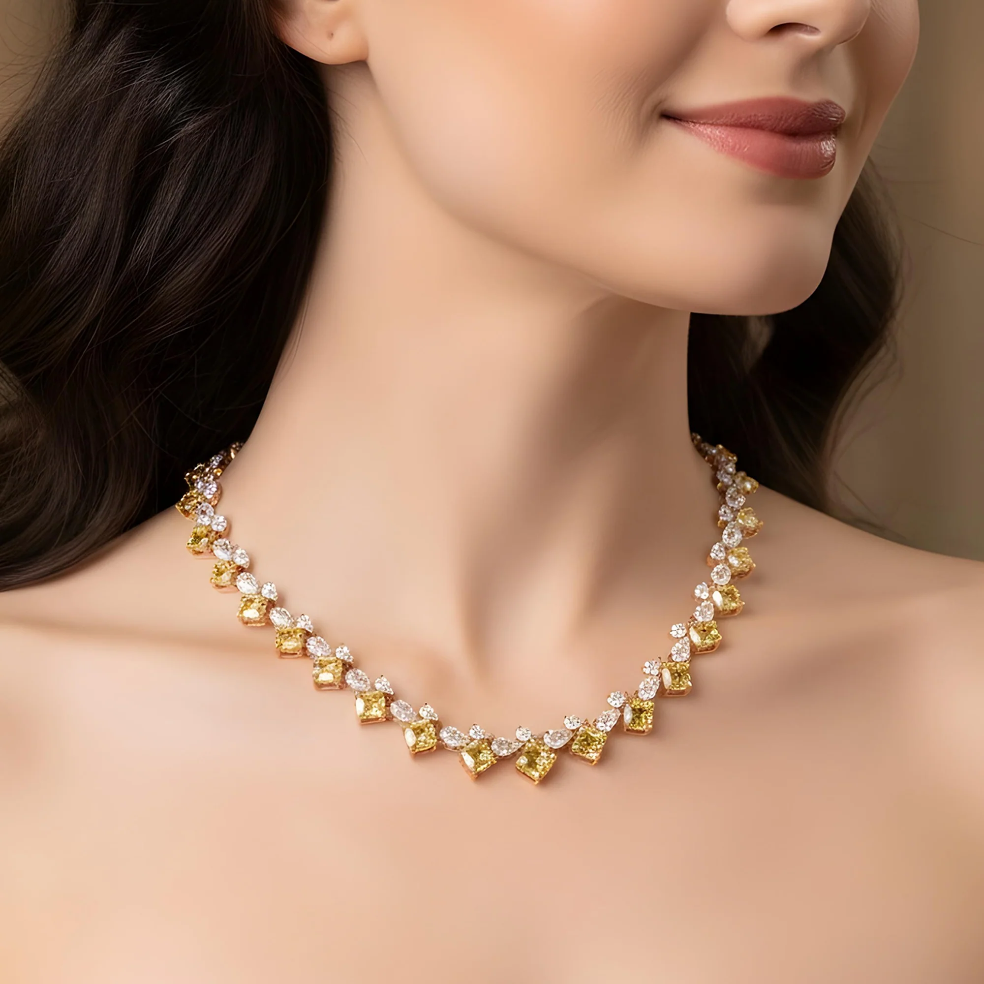 14K Two Tone Fancy Yellow & White Diamond Necklace 39.70ct - Image 2