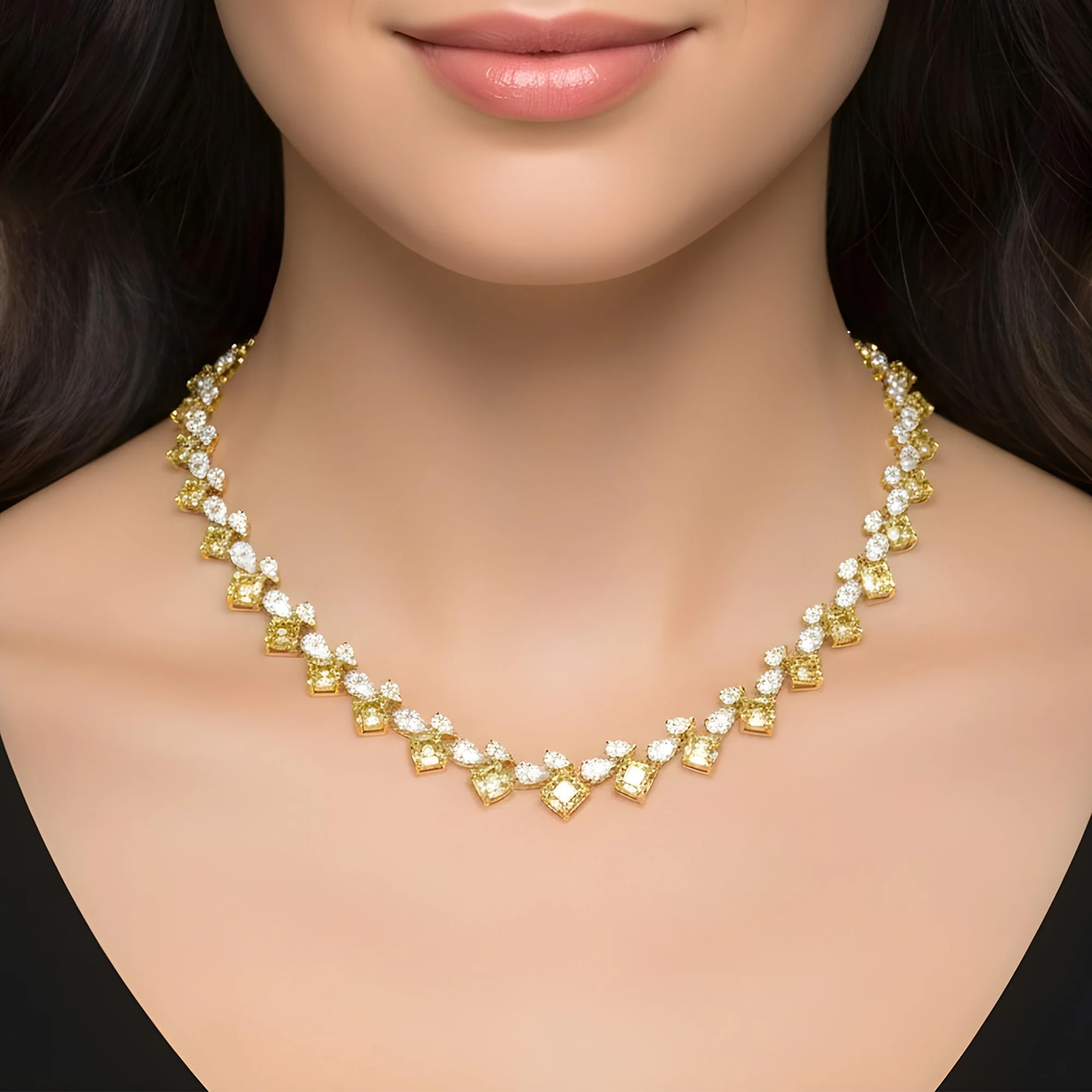 14K Two Tone Fancy Yellow & White Diamond Necklace 39.70ct - Image 7