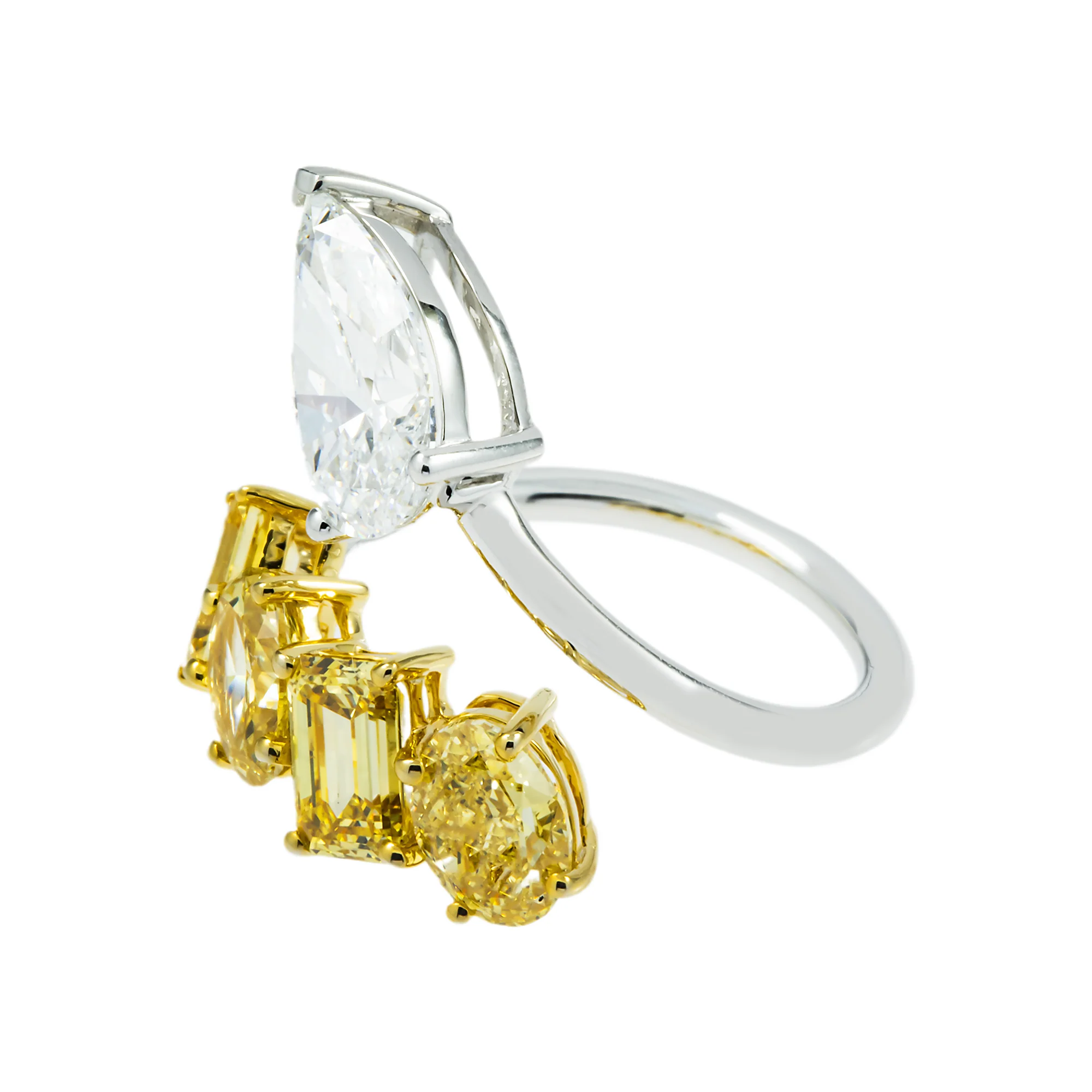 14K Two Tone Fancy Yellow & White Diamond Wrap Ring 5.21ctw - Image 3