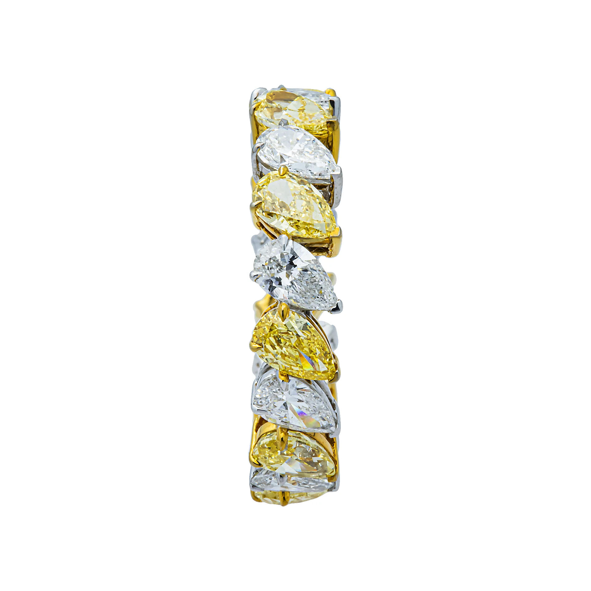 14K Two Tone Fancy Yellow & White Pear Diamond Eternity Ring 4.45ct (Size 6) - Image 3