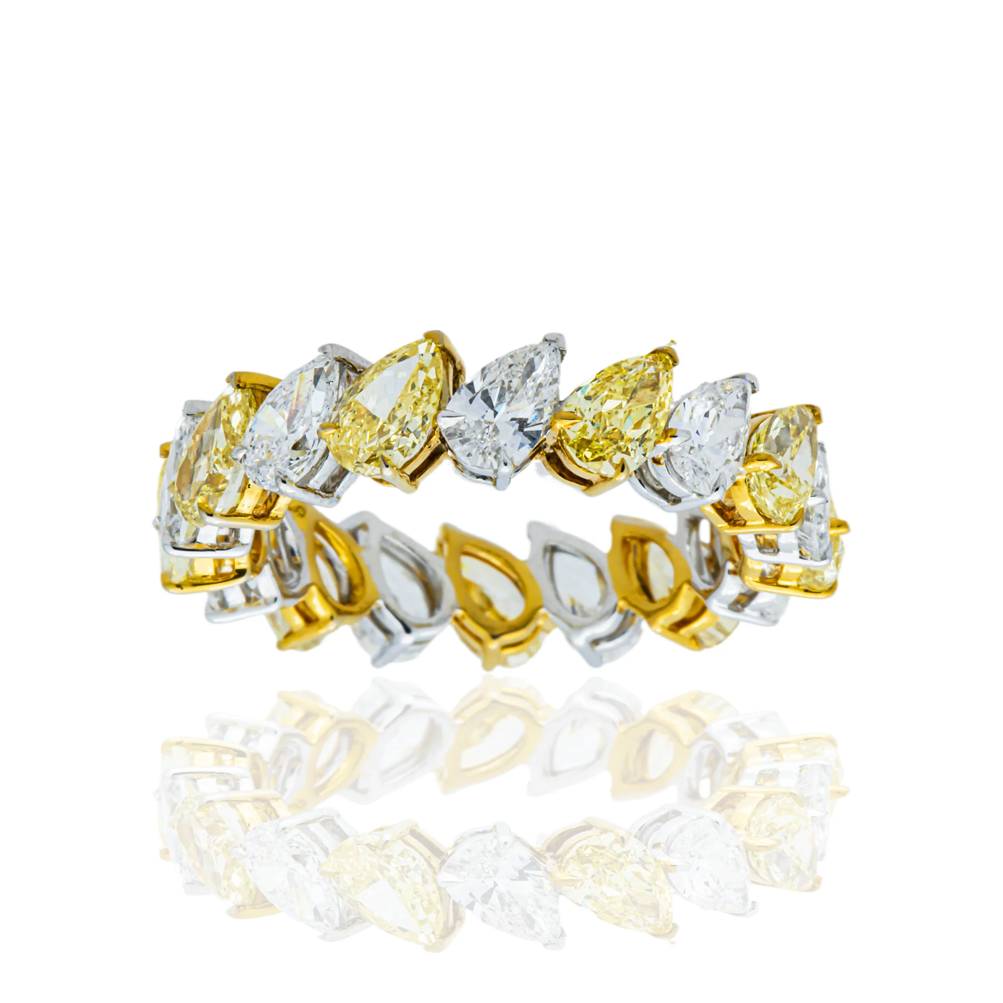 14K Two Tone Fancy Yellow & White Pear Diamond Eternity Ring 4.45ct (Size 6) - Image 4