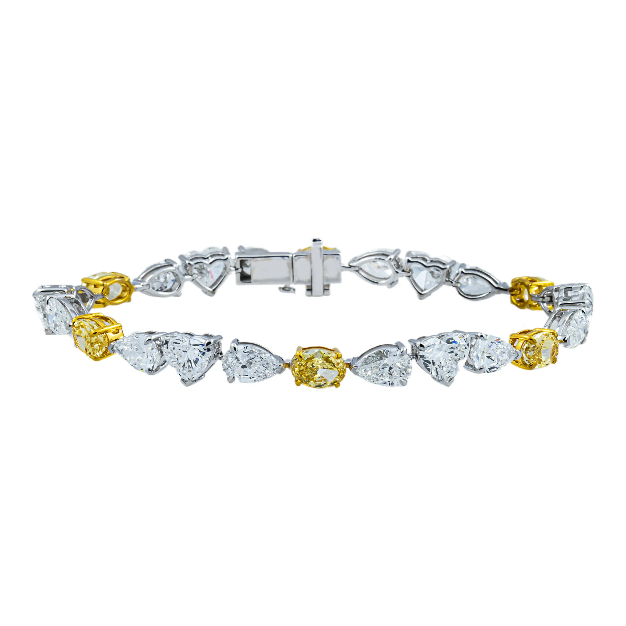 14K Two Tone Fancy Yellow & White Multi Cut Diamond Bracelet 15.12ct