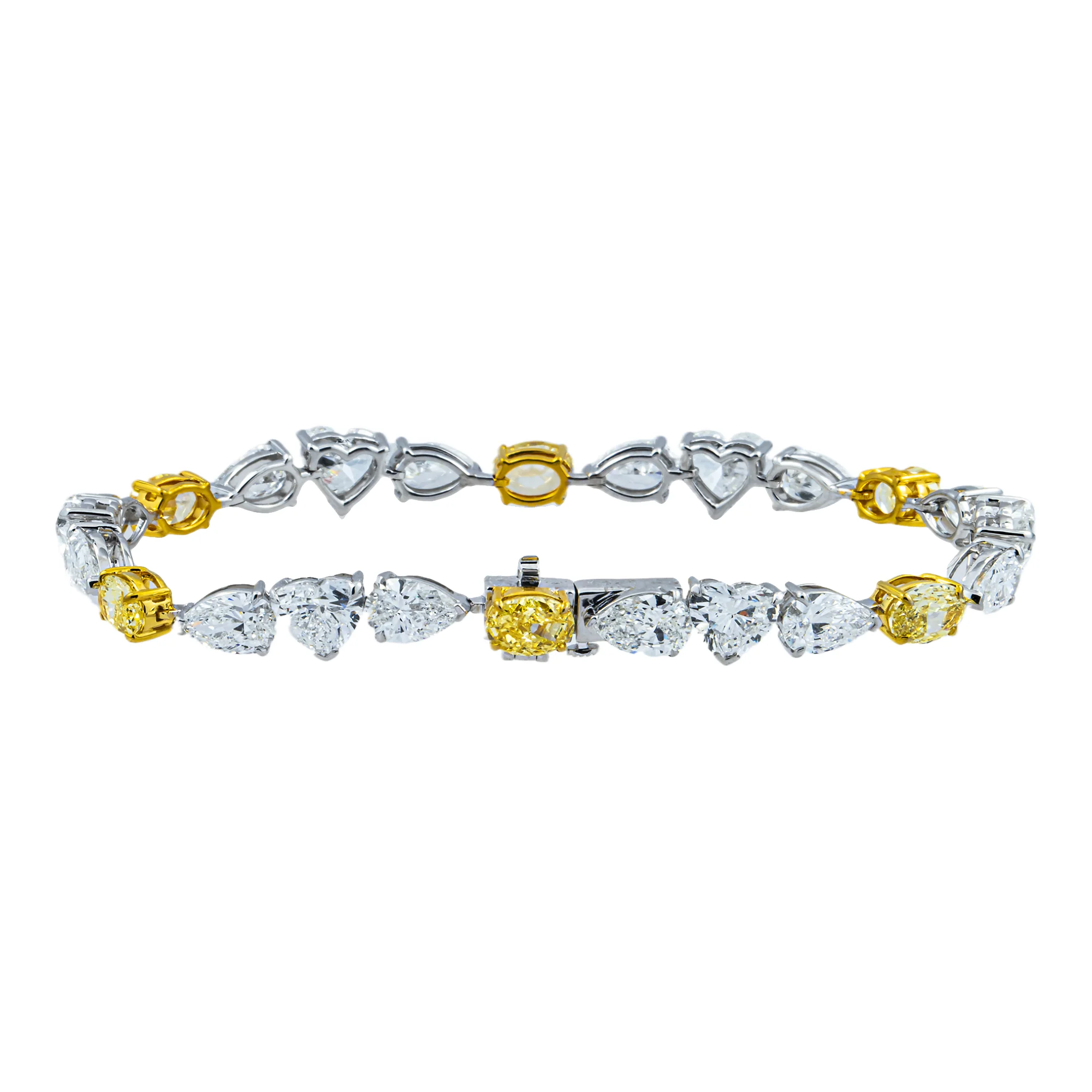 14K Two Tone Fancy Yellow & White Multi Cut Diamond Bracelet 15.12ct - Image 3