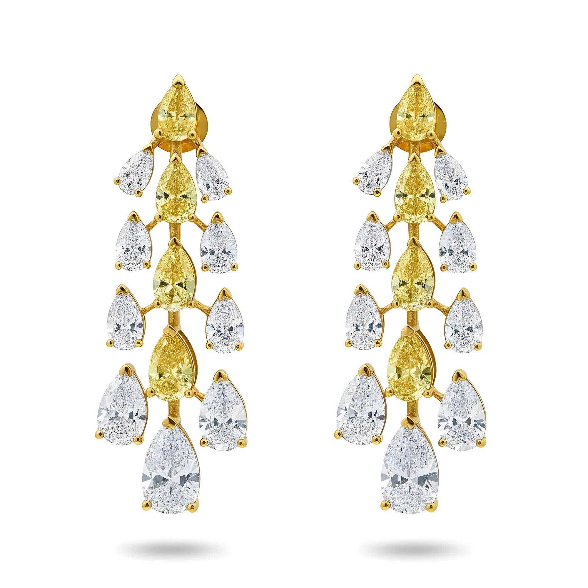 14K Two Tone Gold Pear Cut White & Fancy Yellow Diamond 16.33ctw - Image 4