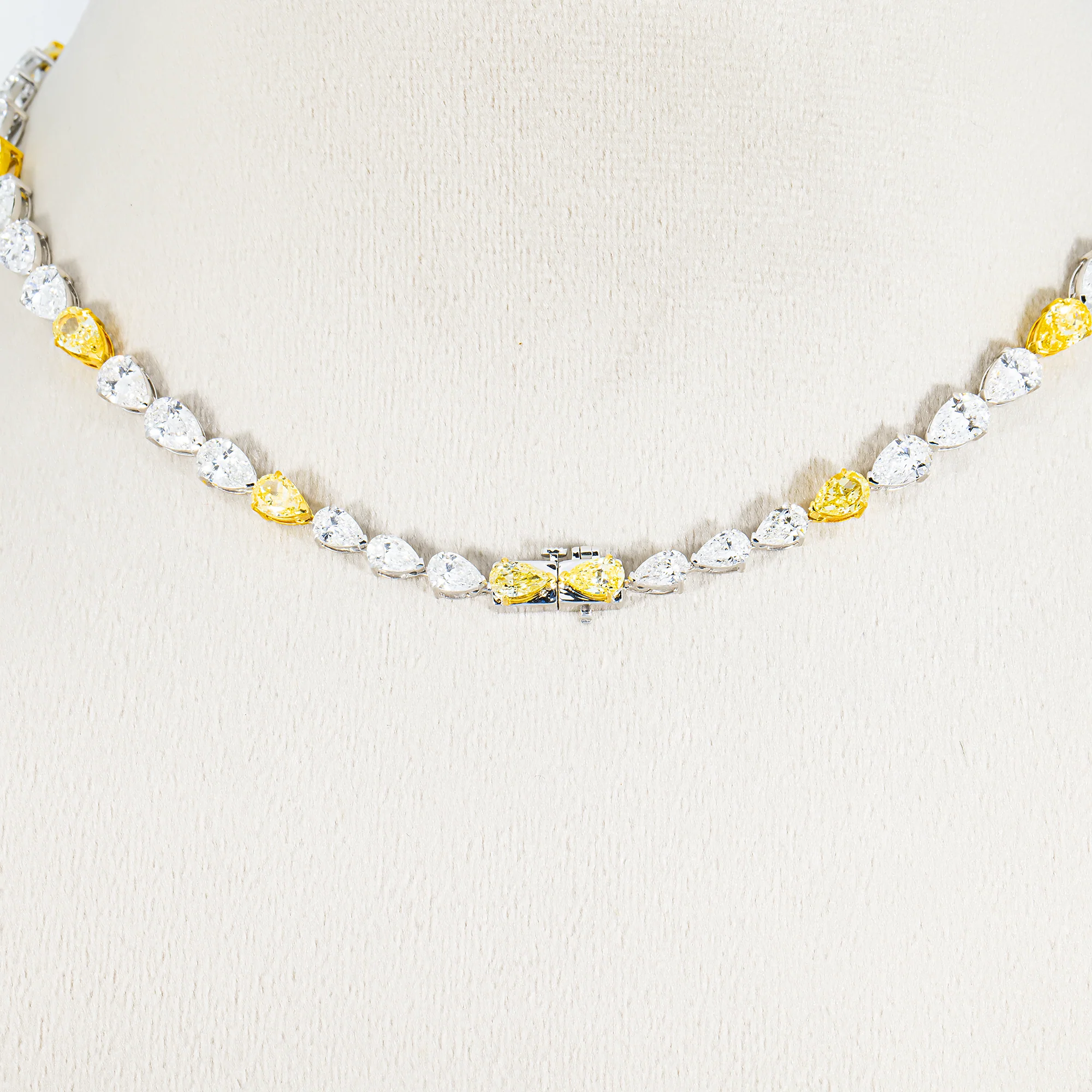 14K Two Tone Graduated Pear Cut Diamond Drop Necklace 34.40ct - Image 3