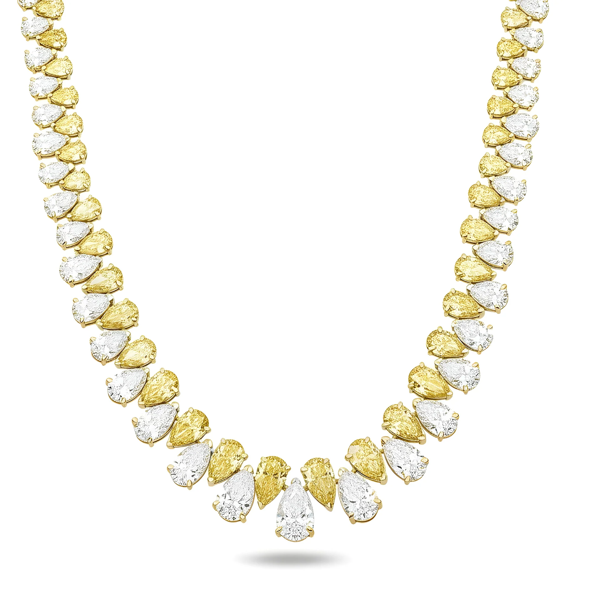 14K Two Tone Graduated Pear Cut Fancy Yellow & White Diamond Chain 45.77ct - Image 5