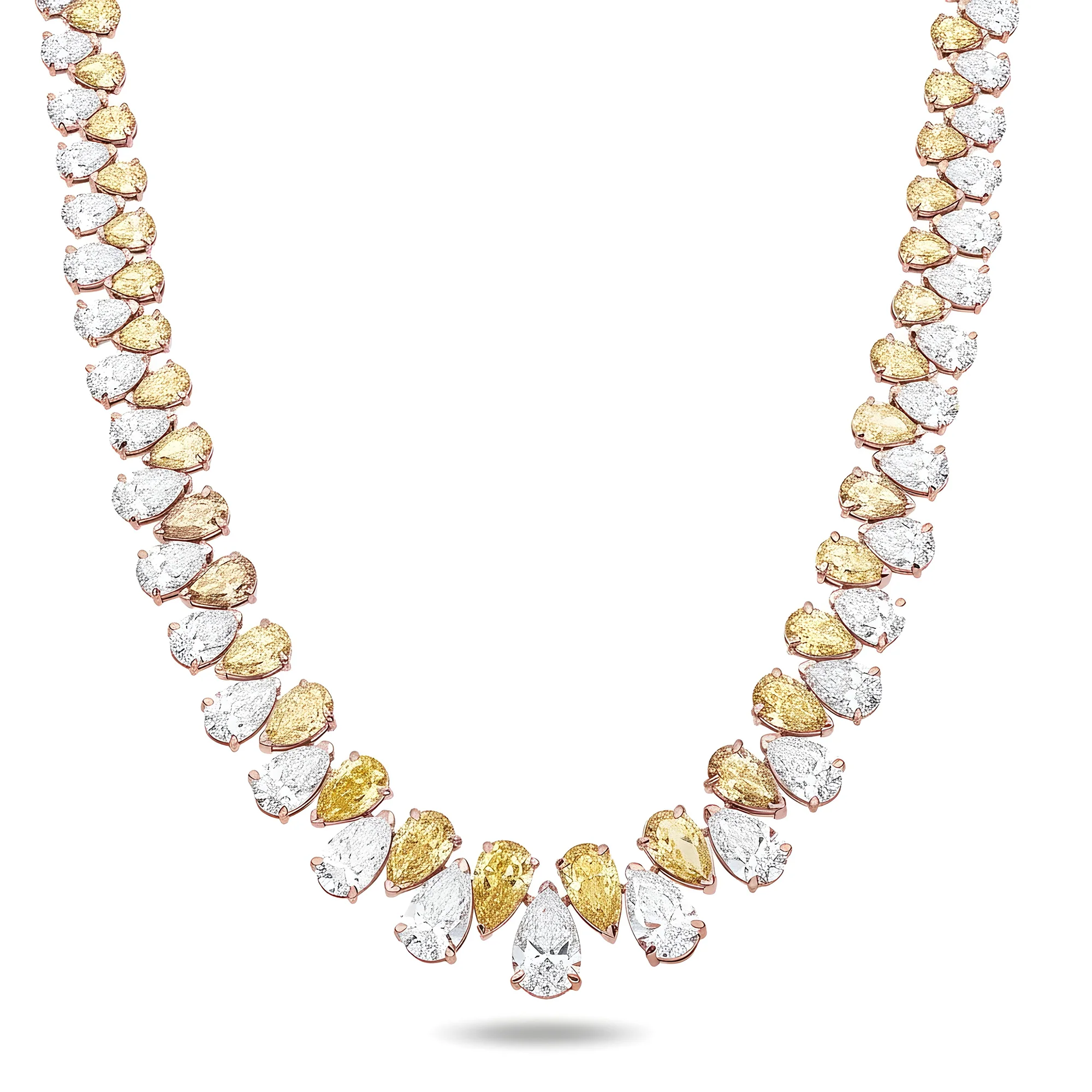 14K Two Tone Graduated Pear Cut Fancy Yellow & White Diamond Chain 45.77ct - Image 7