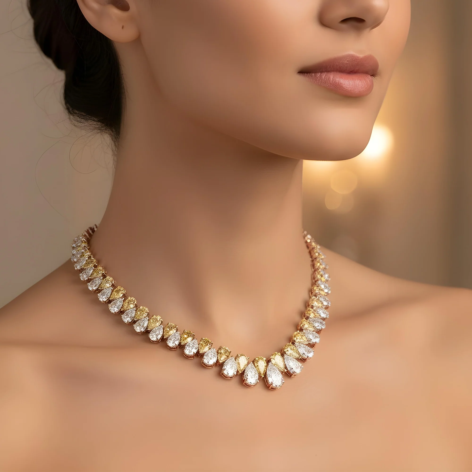 14K Two Tone Graduated Pear Cut Fancy Yellow & White Diamond Chain 45.77ct - Image 8