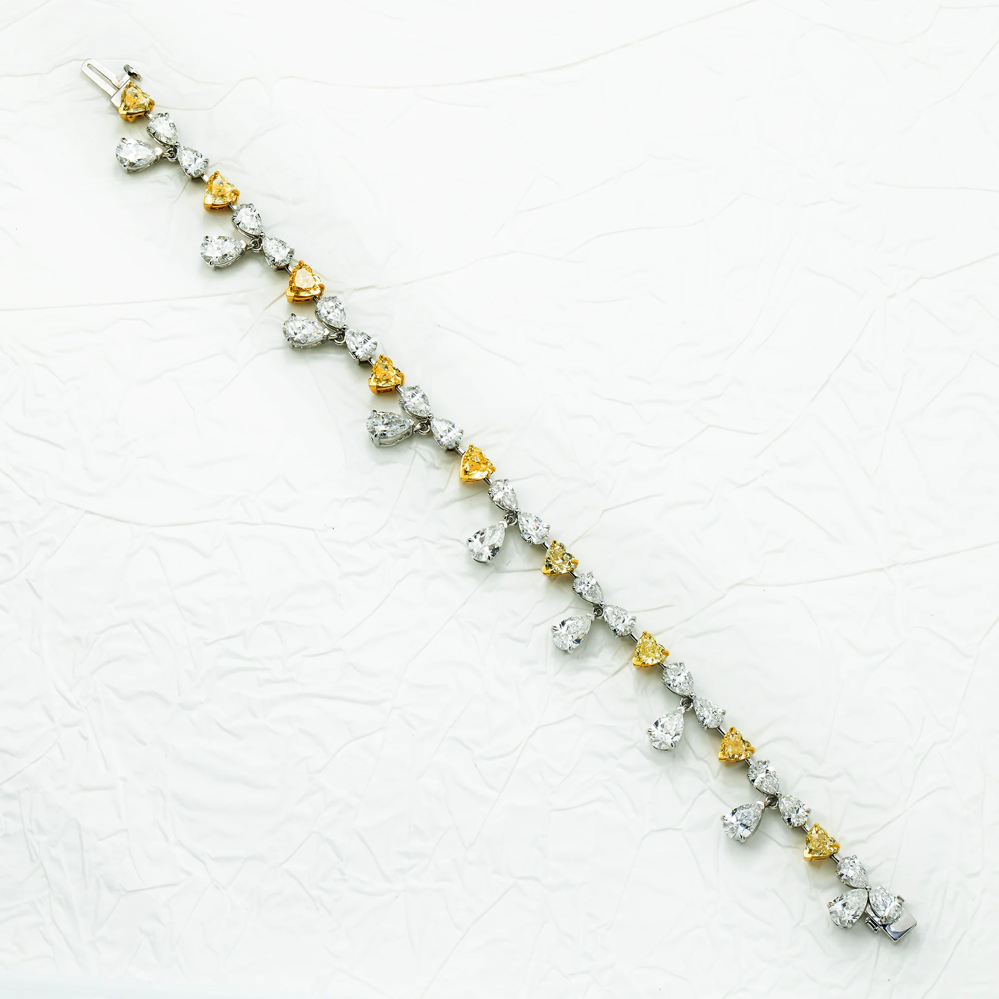 14K Two Tone Heart Cut Fancy Yellow Diamond Dangle Bracelet 14.18ct - Image 3