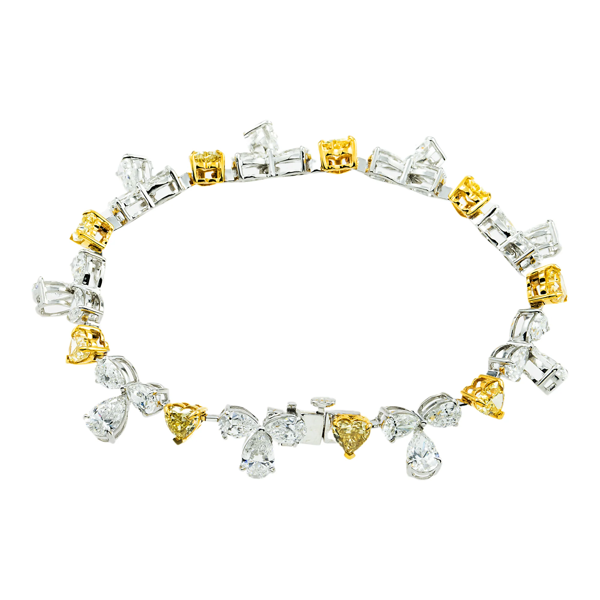 14K Two Tone Heart Cut Fancy Yellow Diamond Dangle Bracelet 14.18ct - Image 4
