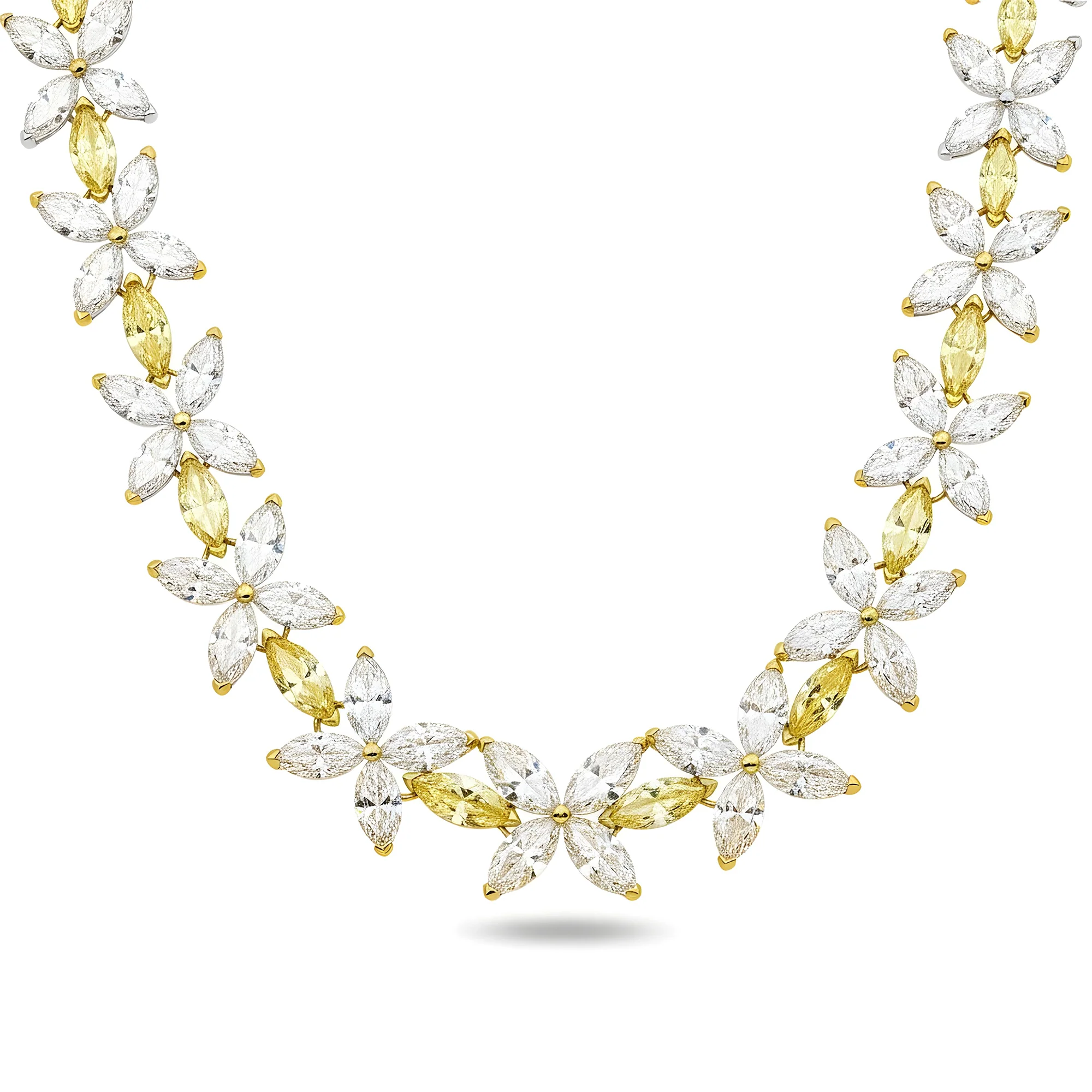 14K Two Tone Marquise Cut Diamond Flower Necklace 57.09ct - Image 5
