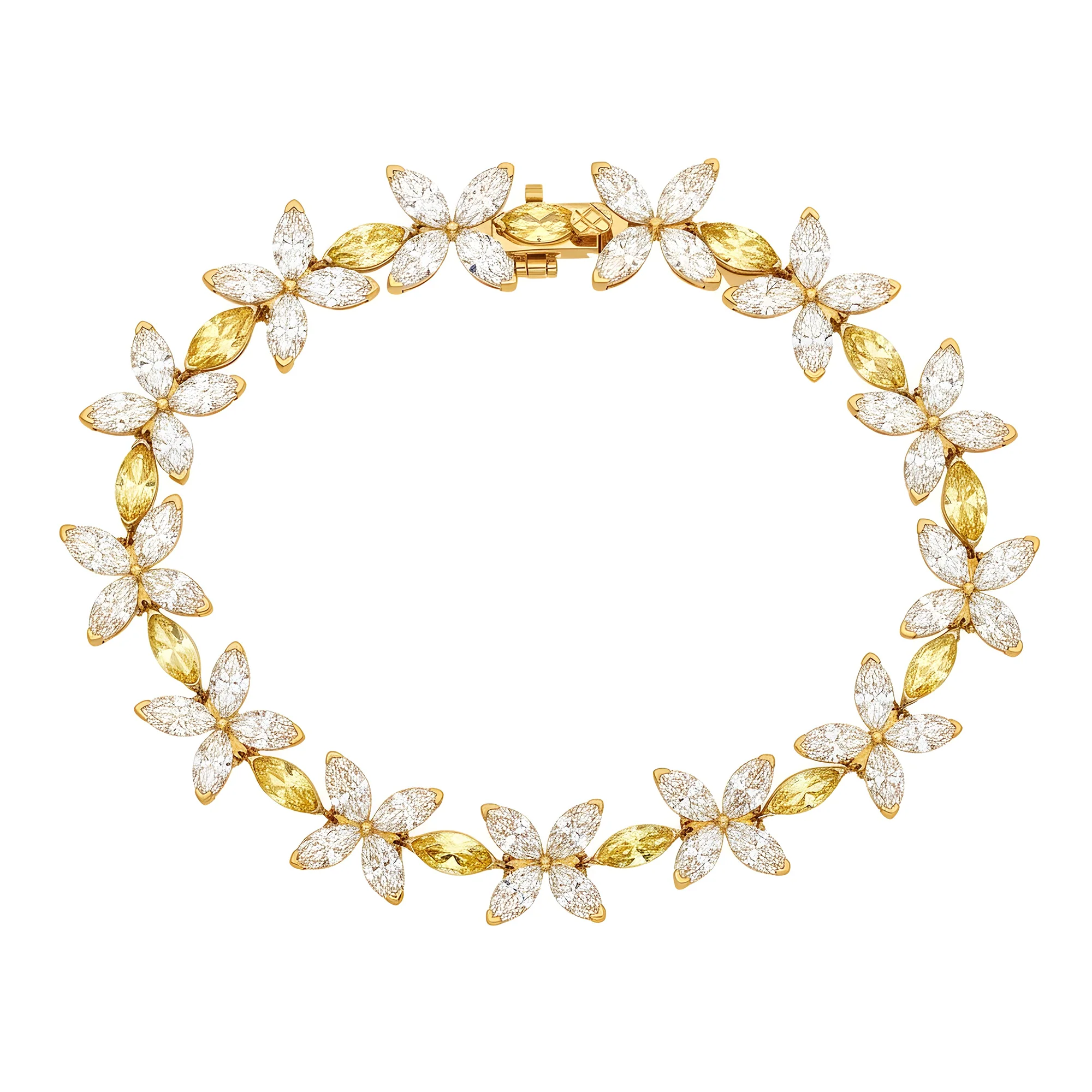 14K Two Tone Marquise Cut Fancy Yellow & White Diamond Bracelet 18.74ct - Image 4