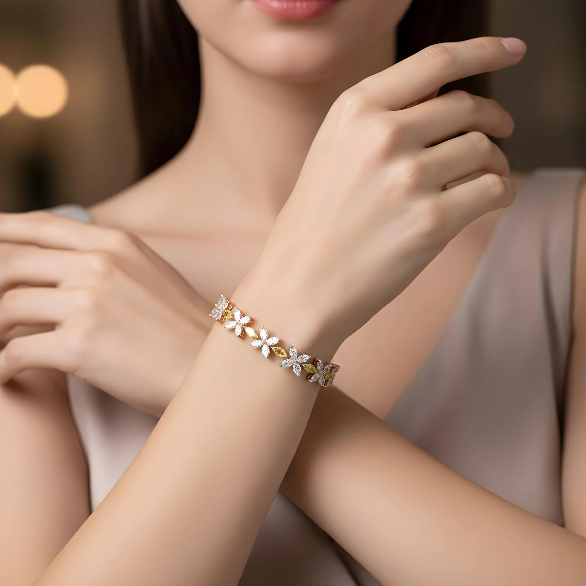 14K Two Tone Marquise Cut Fancy Yellow & White Diamond Bracelet 18.74ct - Image 7