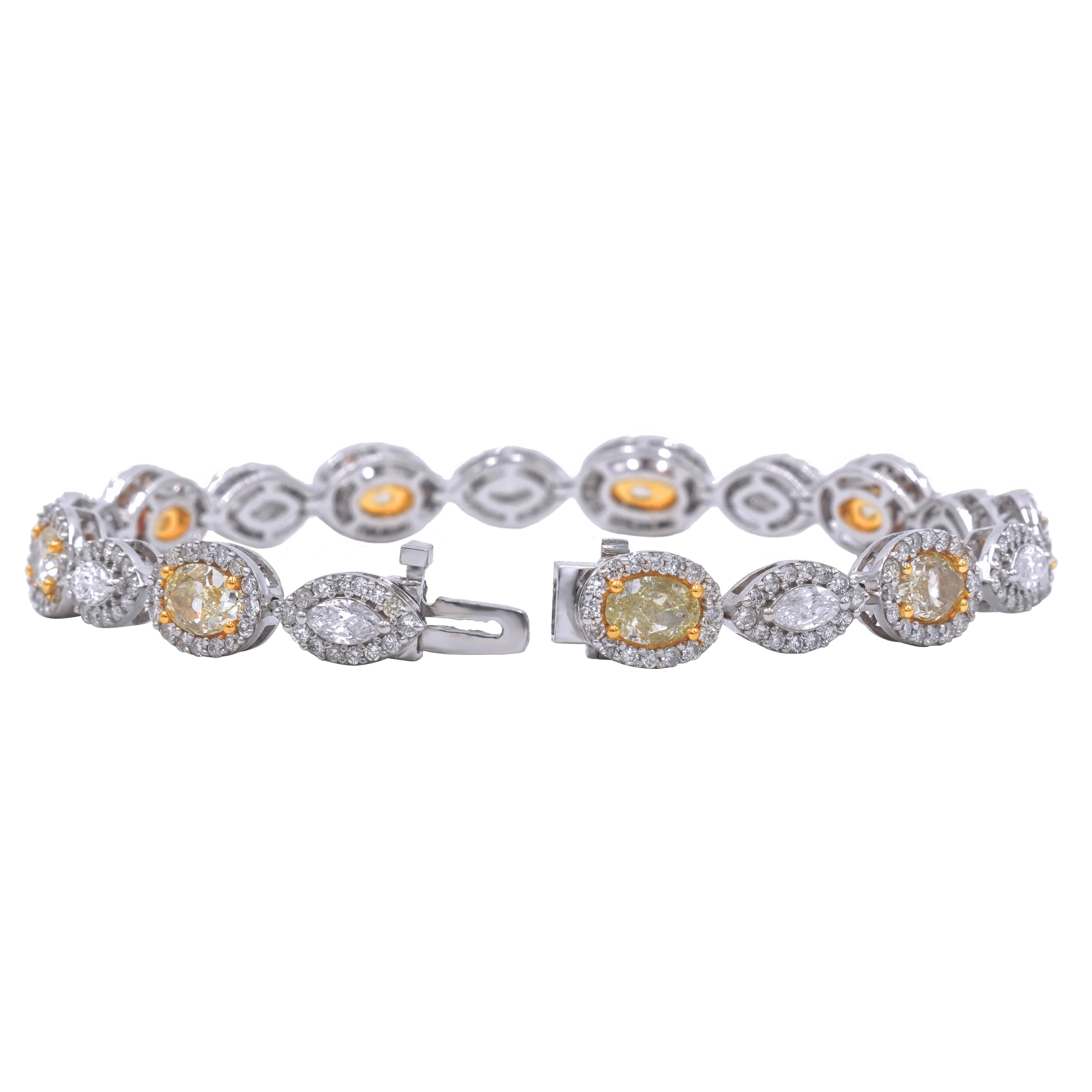 14K Two Tone Marquise & Oval Cut Canary Yellow Diamond Bracelet 10.56ct - Image 3